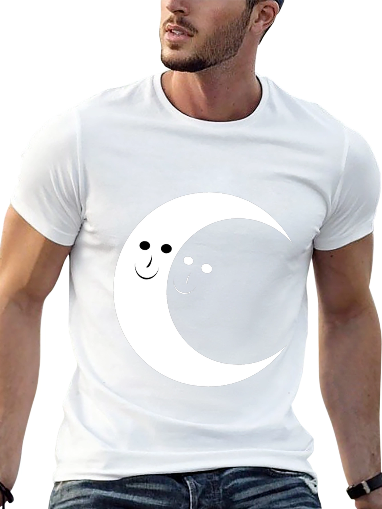 Yin Yang Moon Face Graphic Tee - Black