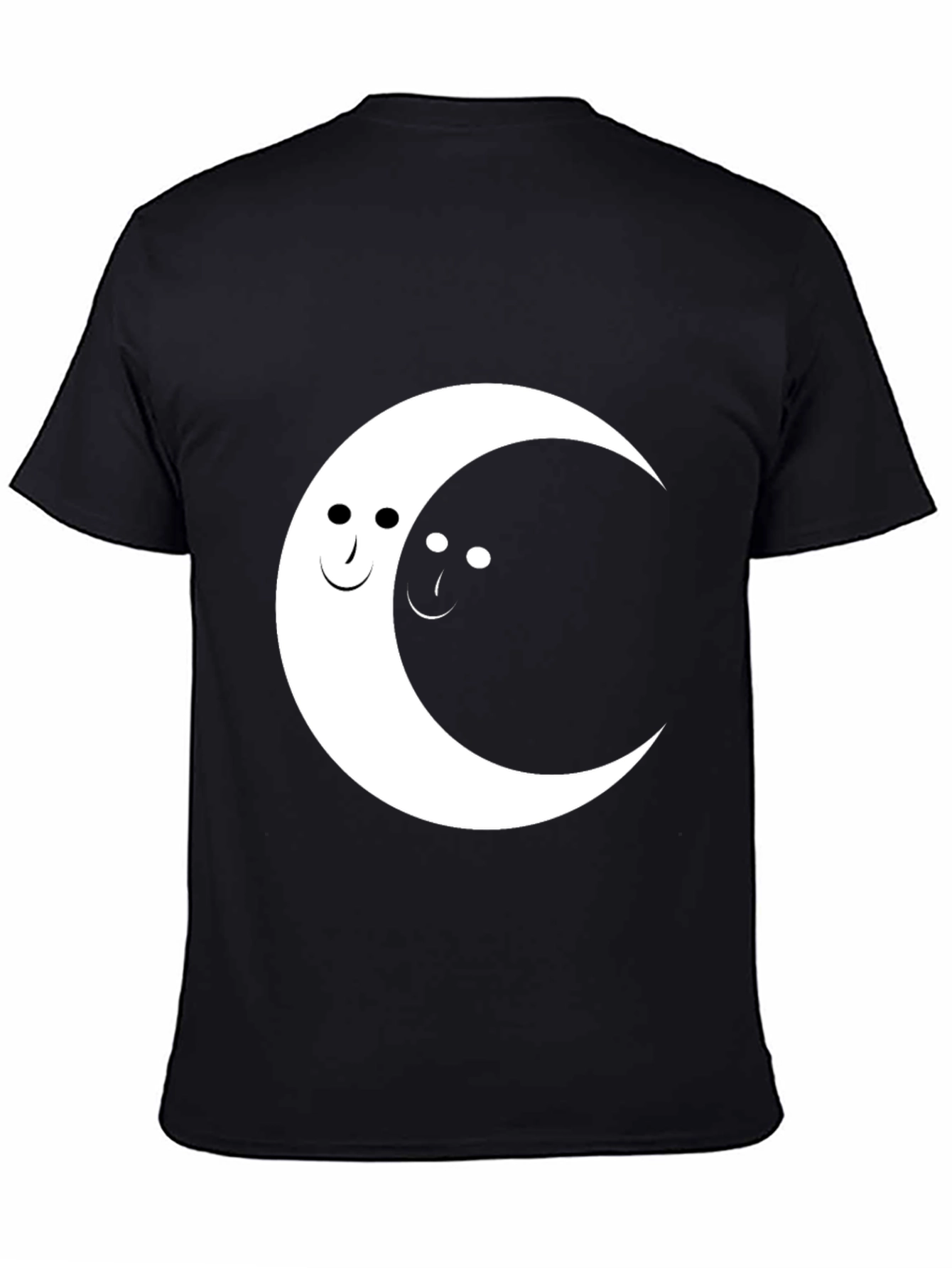Yin Yang Moon Face Graphic Tee - Black