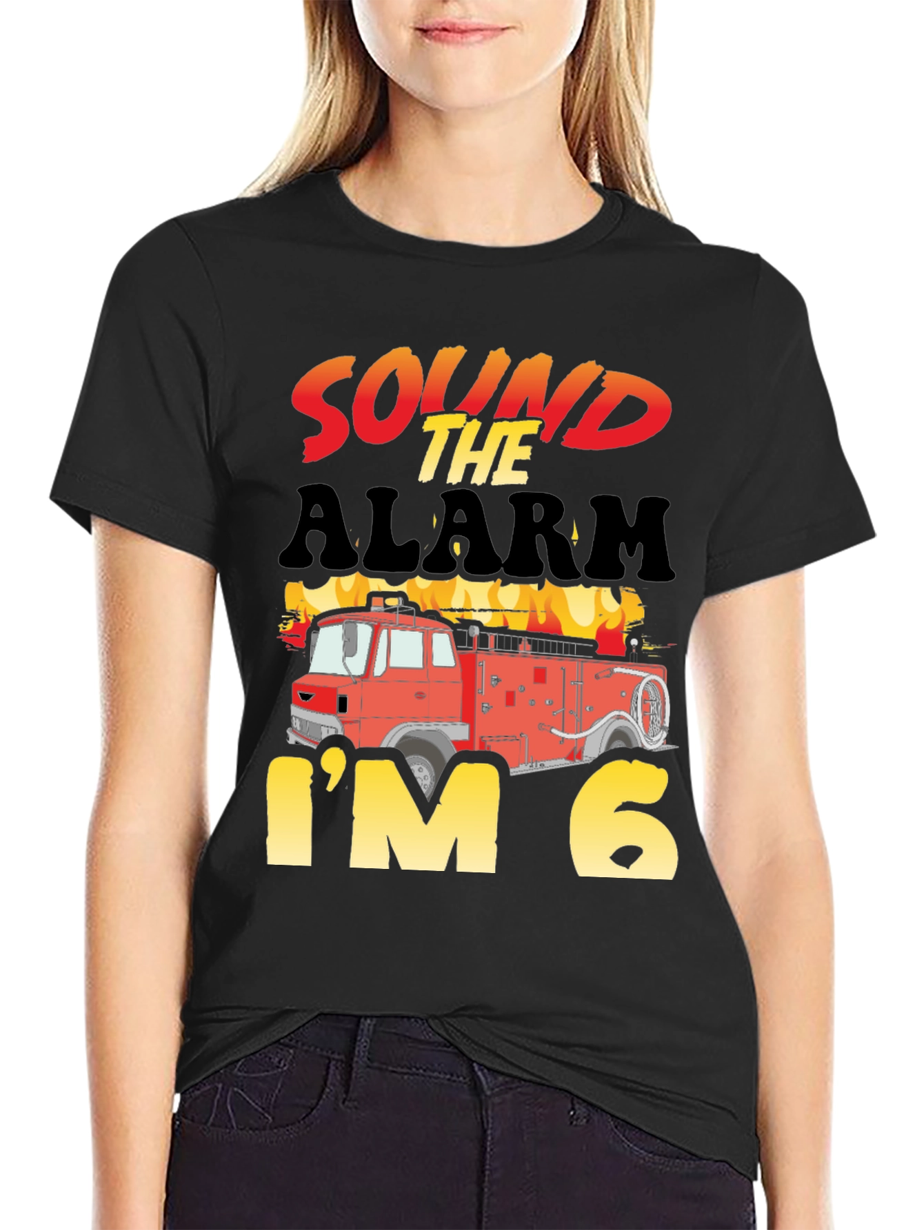 Sound the Alarm Im Six Firetruck Birthday T-Shirt