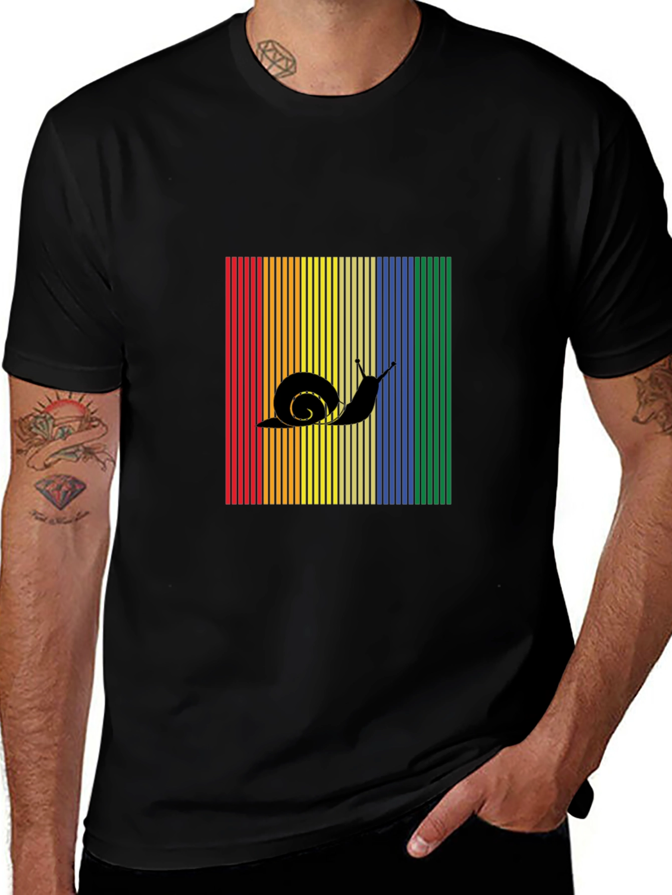 Snail Silhouette Rainbow Striped T-Shirt
