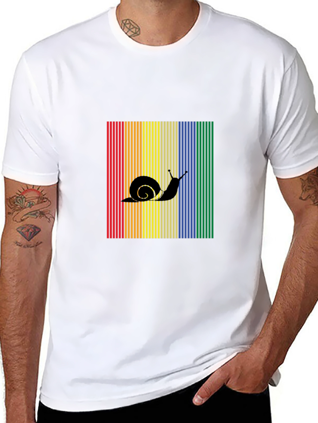 Snail Silhouette Rainbow Striped T-Shirt