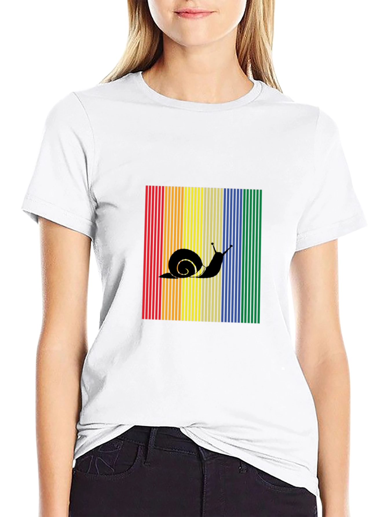 Snail Silhouette Rainbow Striped T-Shirt