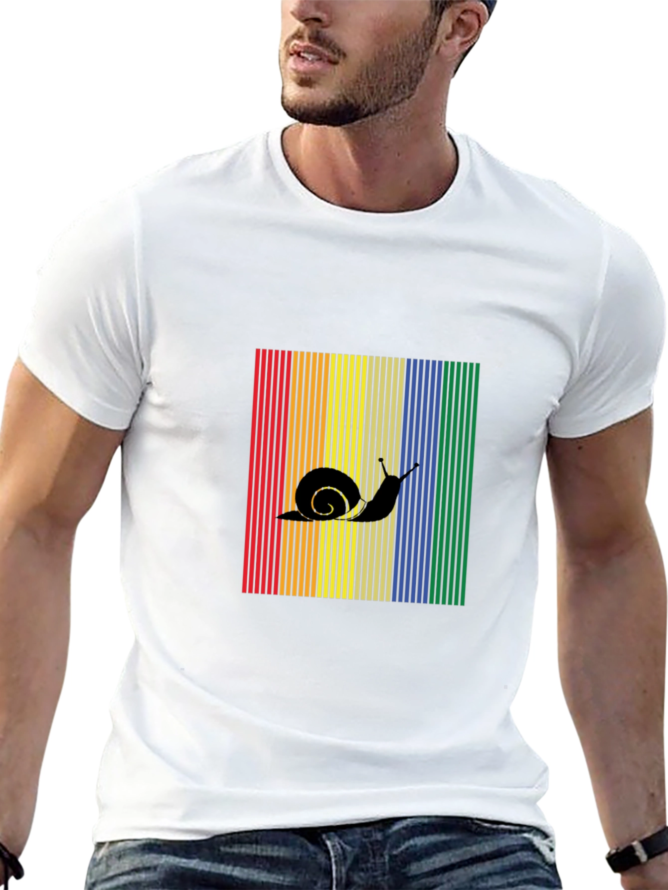 Snail Silhouette Rainbow Striped T-Shirt