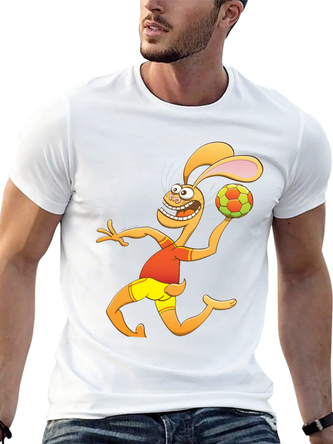 Cartoon Rabbit Handball Player Graphic T-Shirt