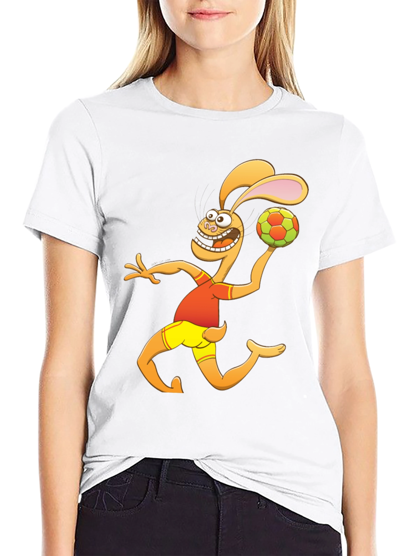 Cartoon Rabbit Handball Player Graphic T-Shirt