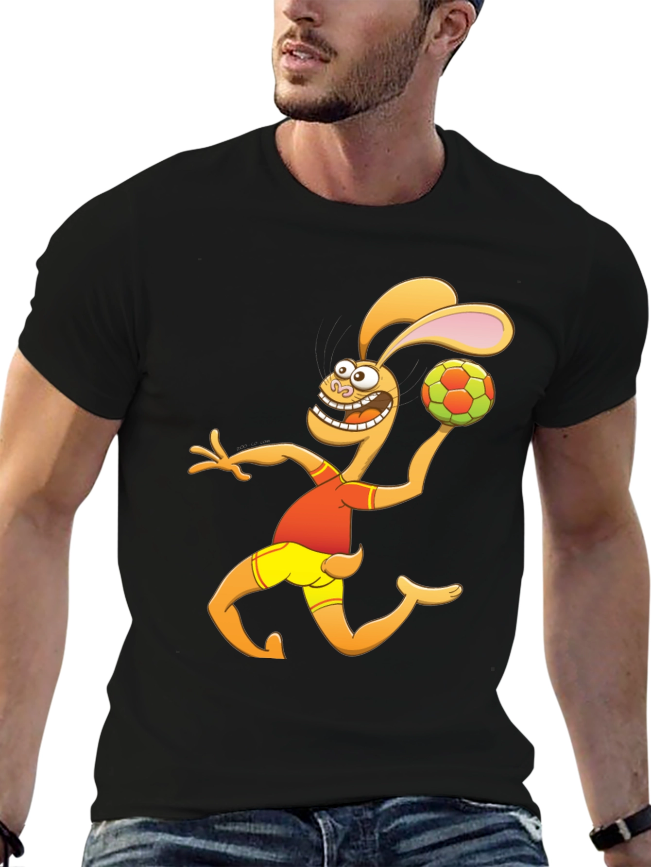 Cartoon Rabbit Handball Player Graphic T-Shirt