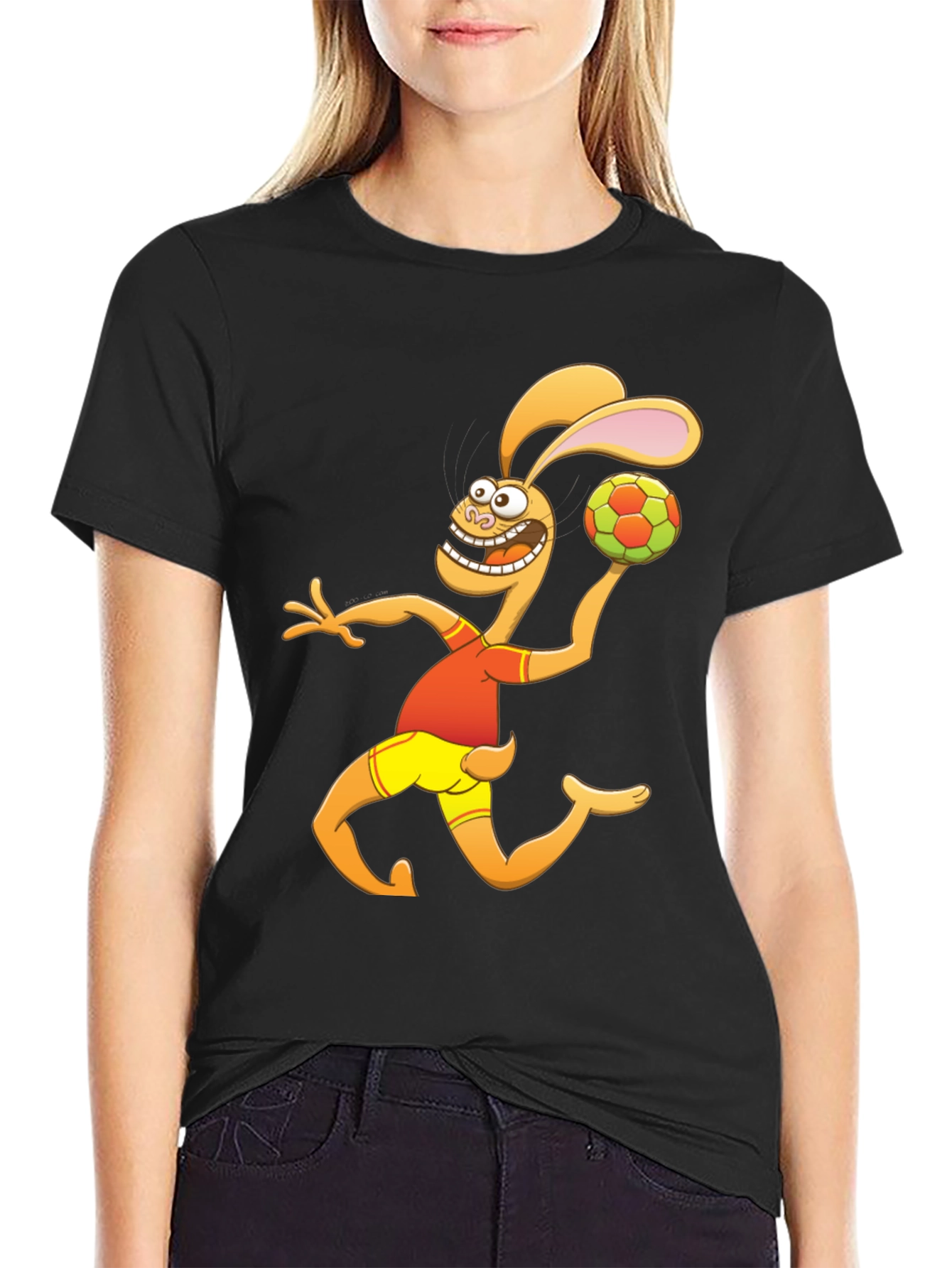 Cartoon Rabbit Handball Player Graphic T-Shirt