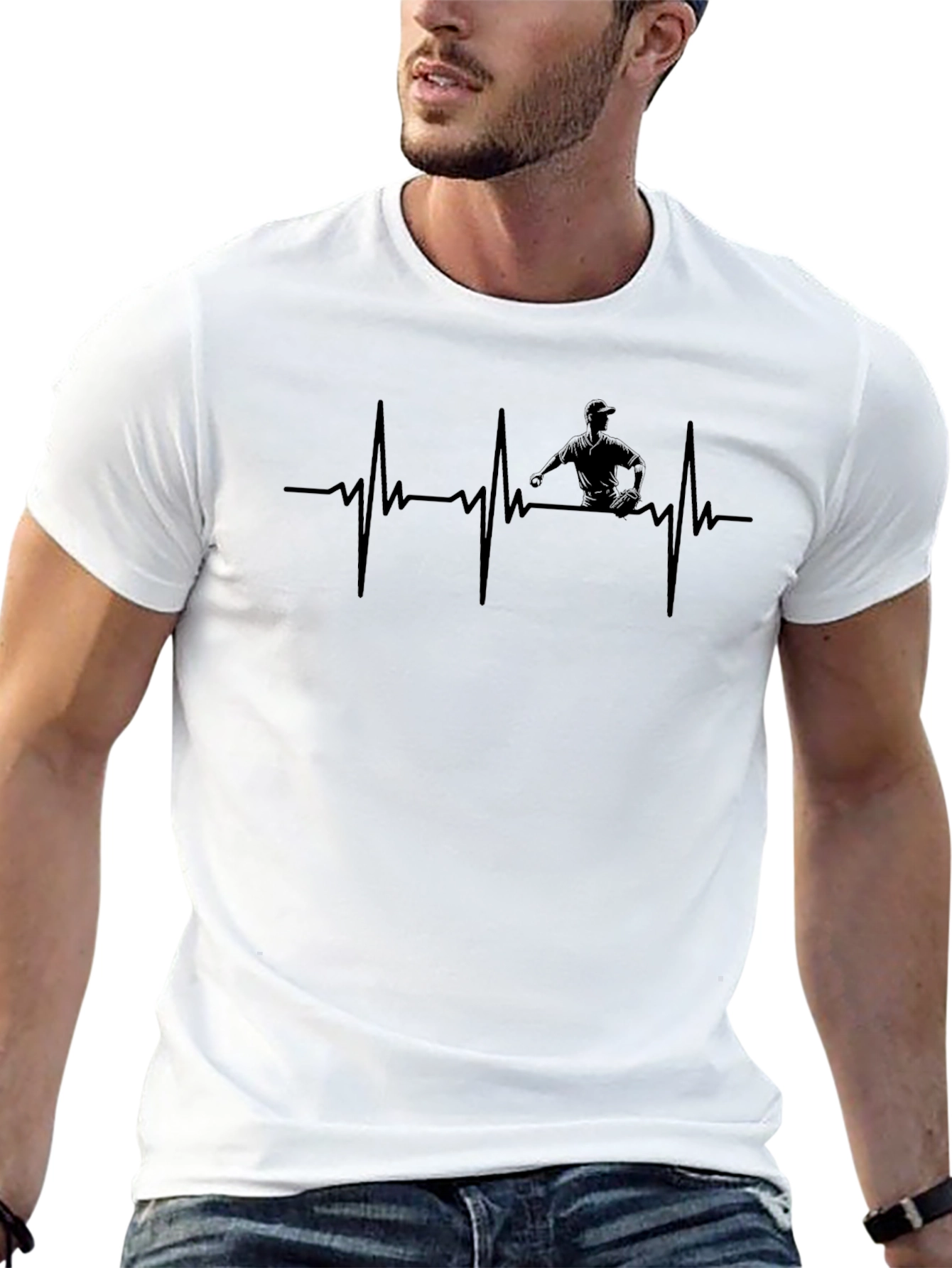 Baseball Heartbeat T-Shirt - Pitcher Silhouette