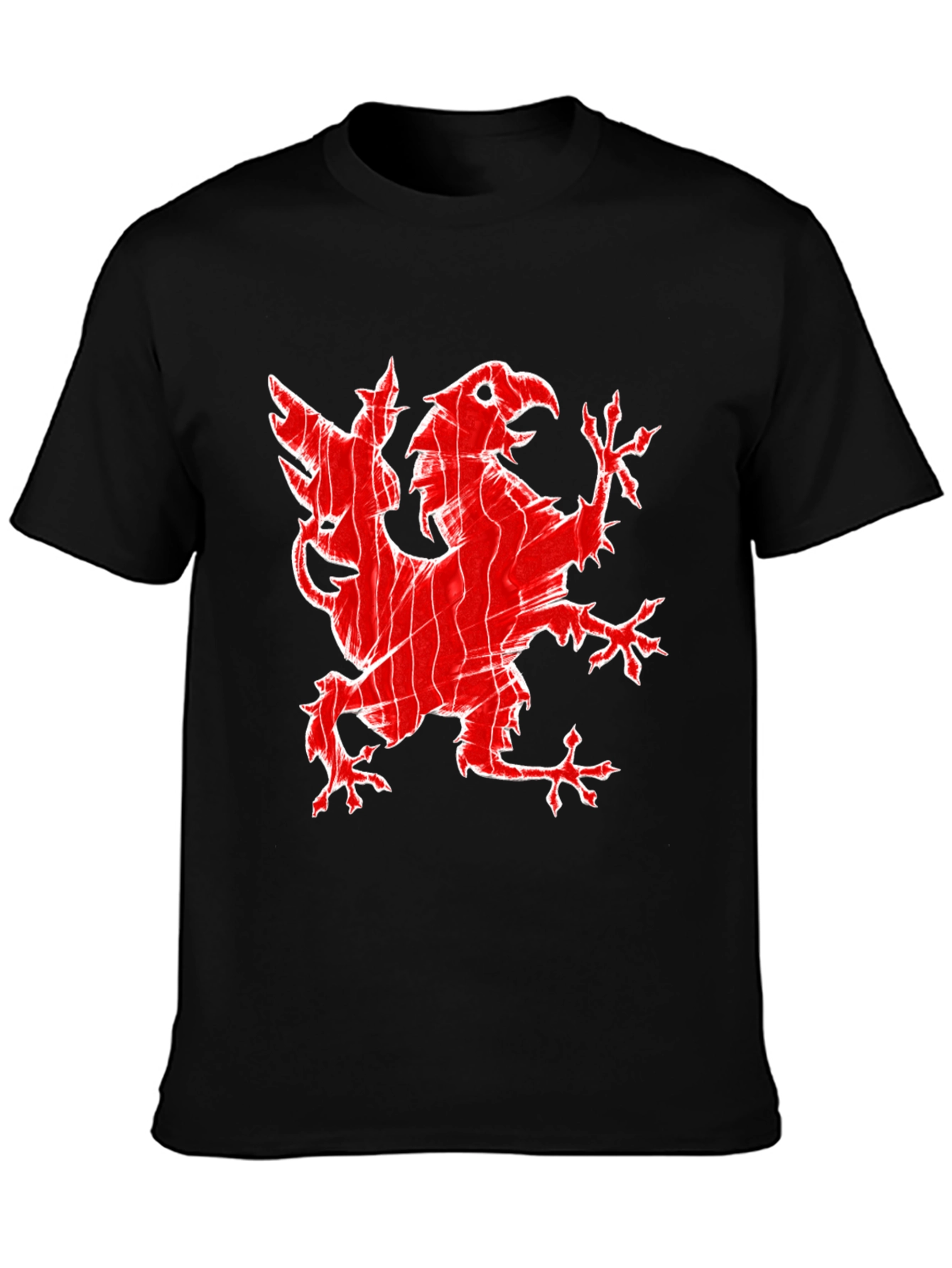 Red Griffin Graphic Print Black T-Shirt