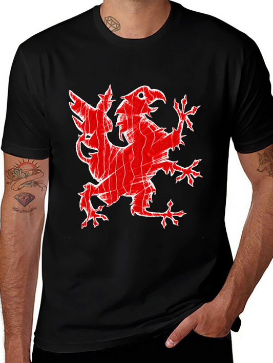 Red Griffin Graphic Print Black T-Shirt