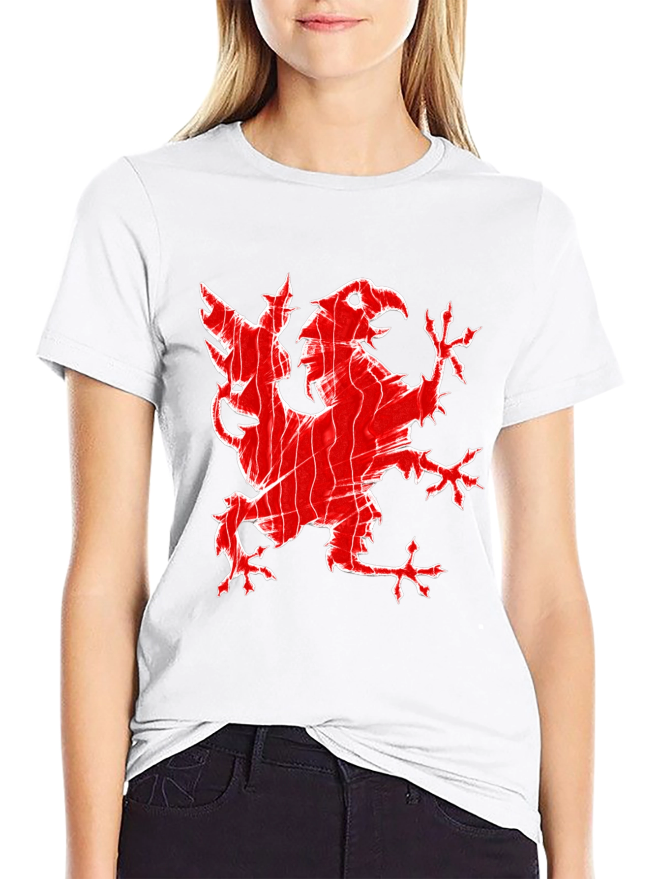 Red Griffin Graphic Print Black T-Shirt
