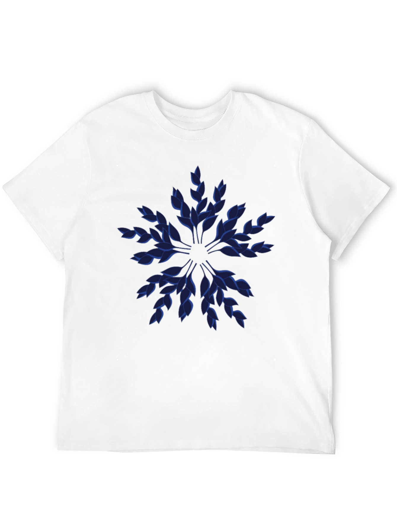 Blue Leaf Pattern Black T-Shirt