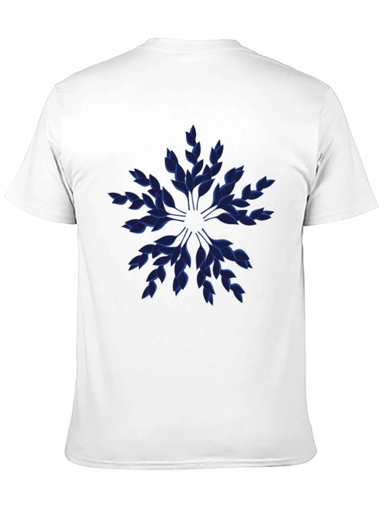 Blue Leaf Pattern Black T-Shirt