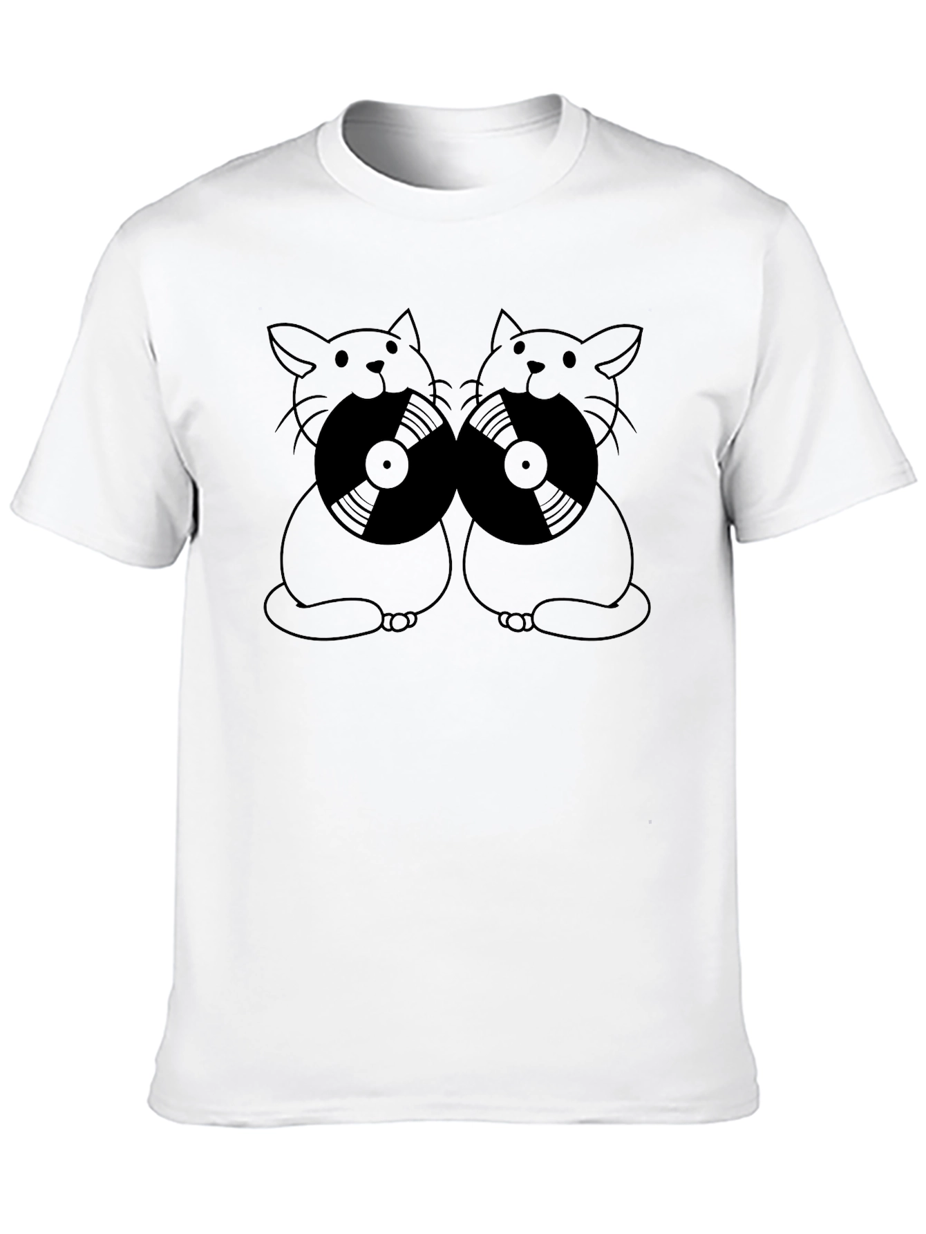 Cats With Vinyl Records Graphic T-Shirt