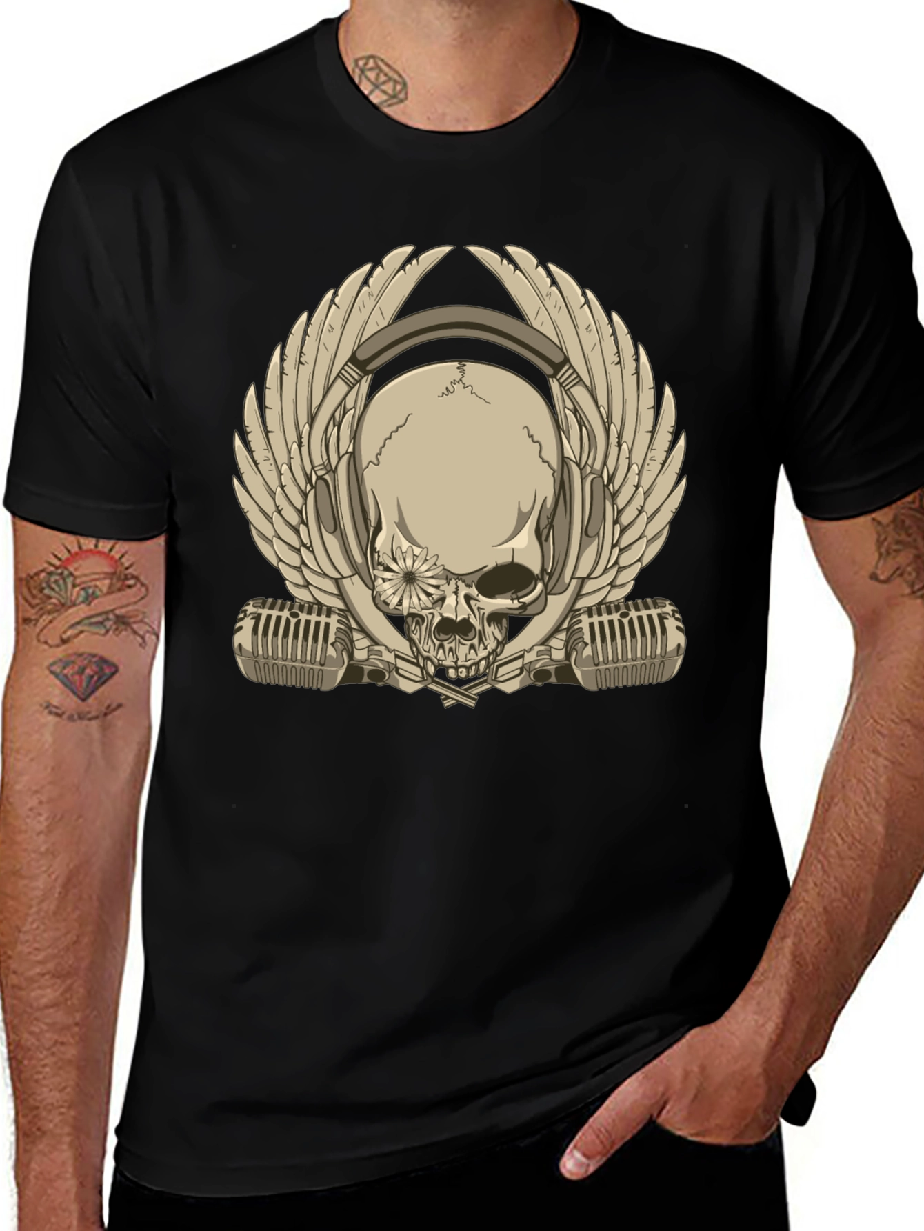Skull with Headphones & Wings Graphic T-Shirt
