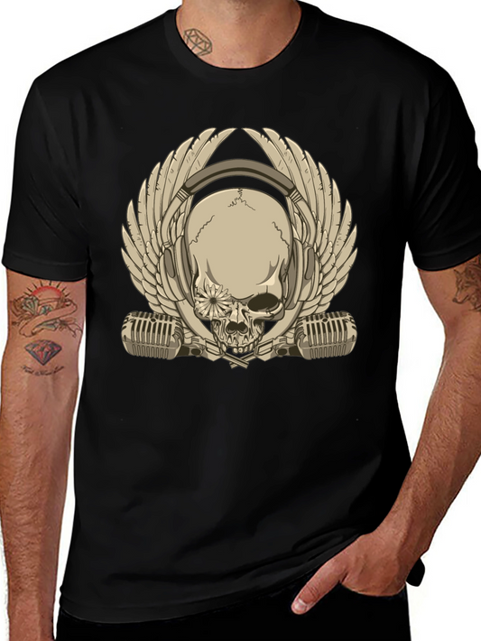 Skull with Headphones & Wings Graphic T-Shirt