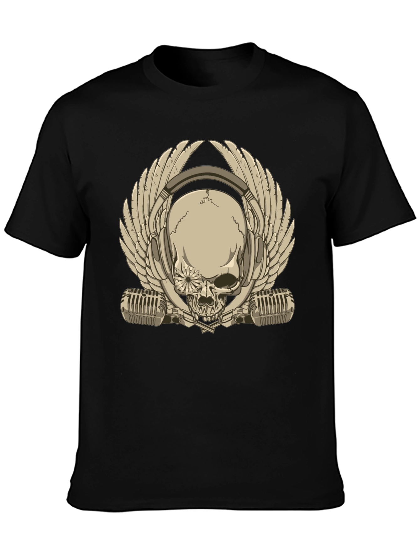 Skull with Headphones & Wings Graphic T-Shirt