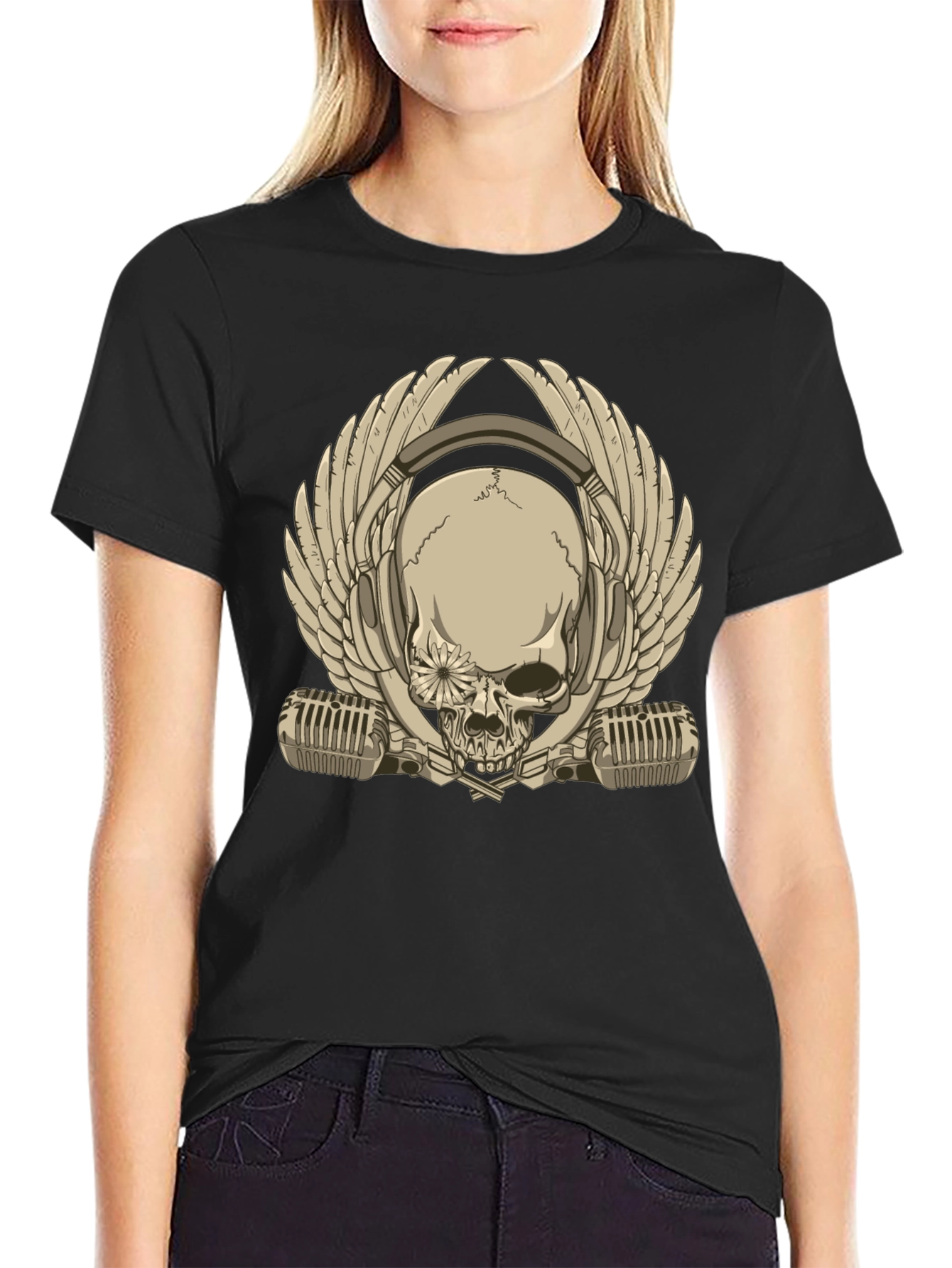 Skull with Headphones & Wings Graphic T-Shirt