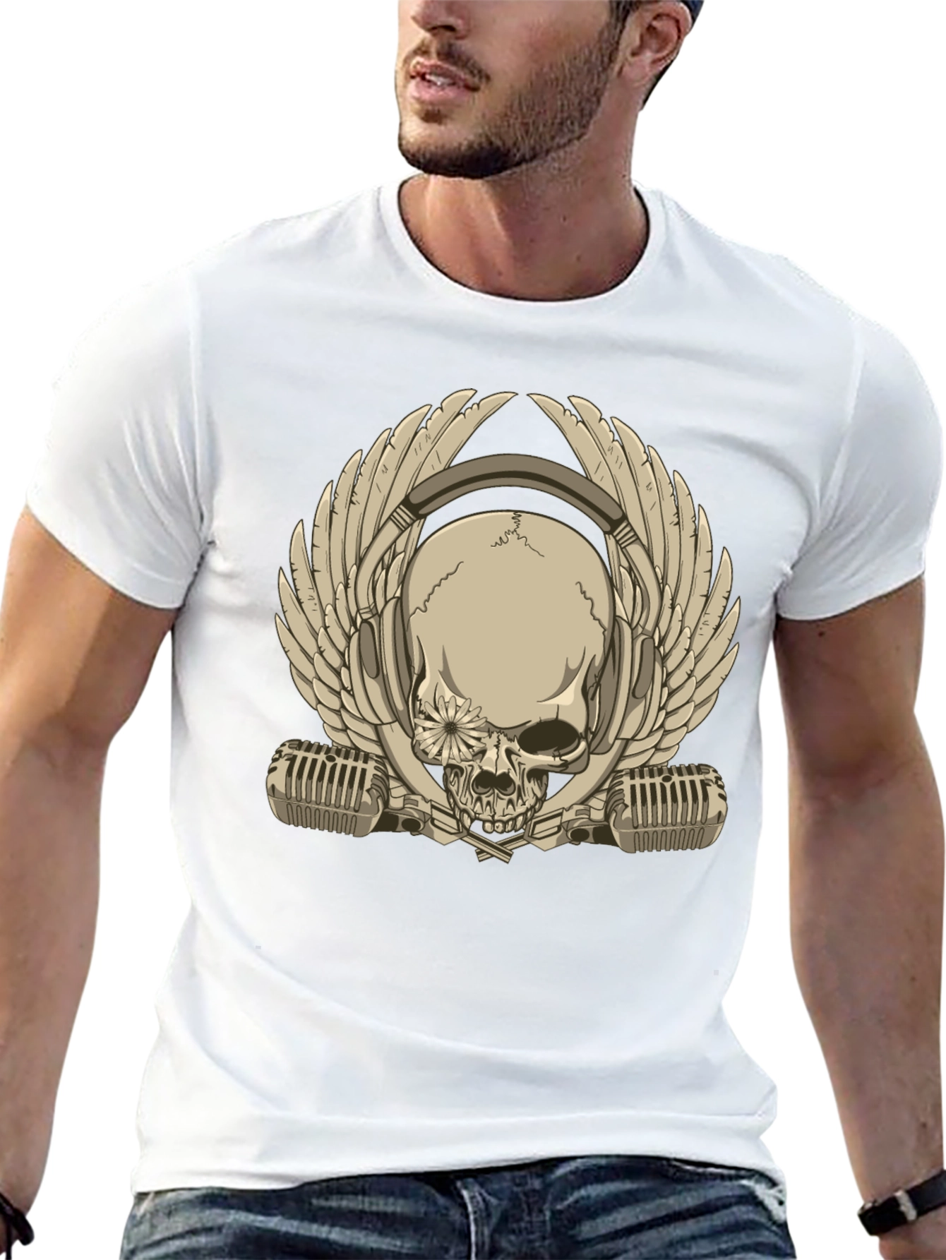 Skull with Headphones & Wings Graphic T-Shirt