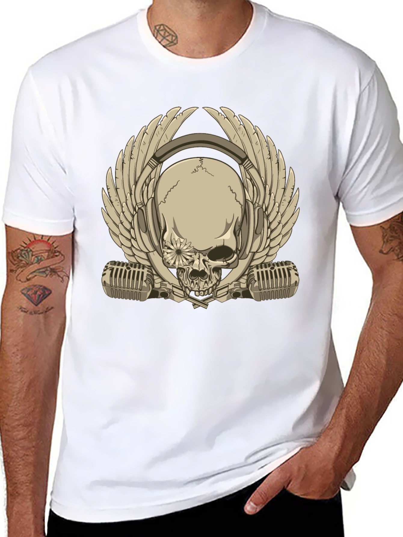 Skull with Headphones & Wings Graphic T-Shirt