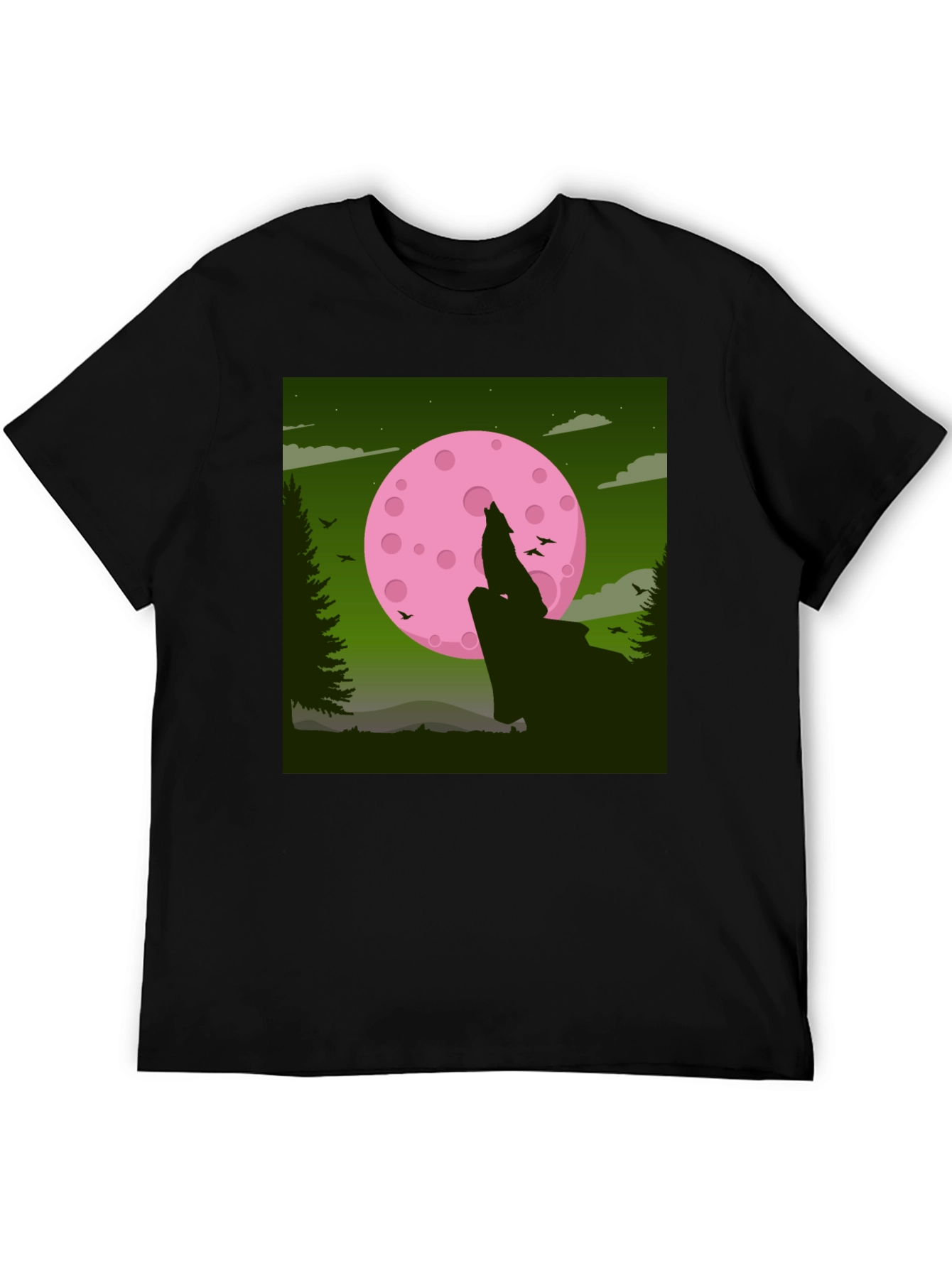 Wolf Howling at Pink Moon Graphic Tee