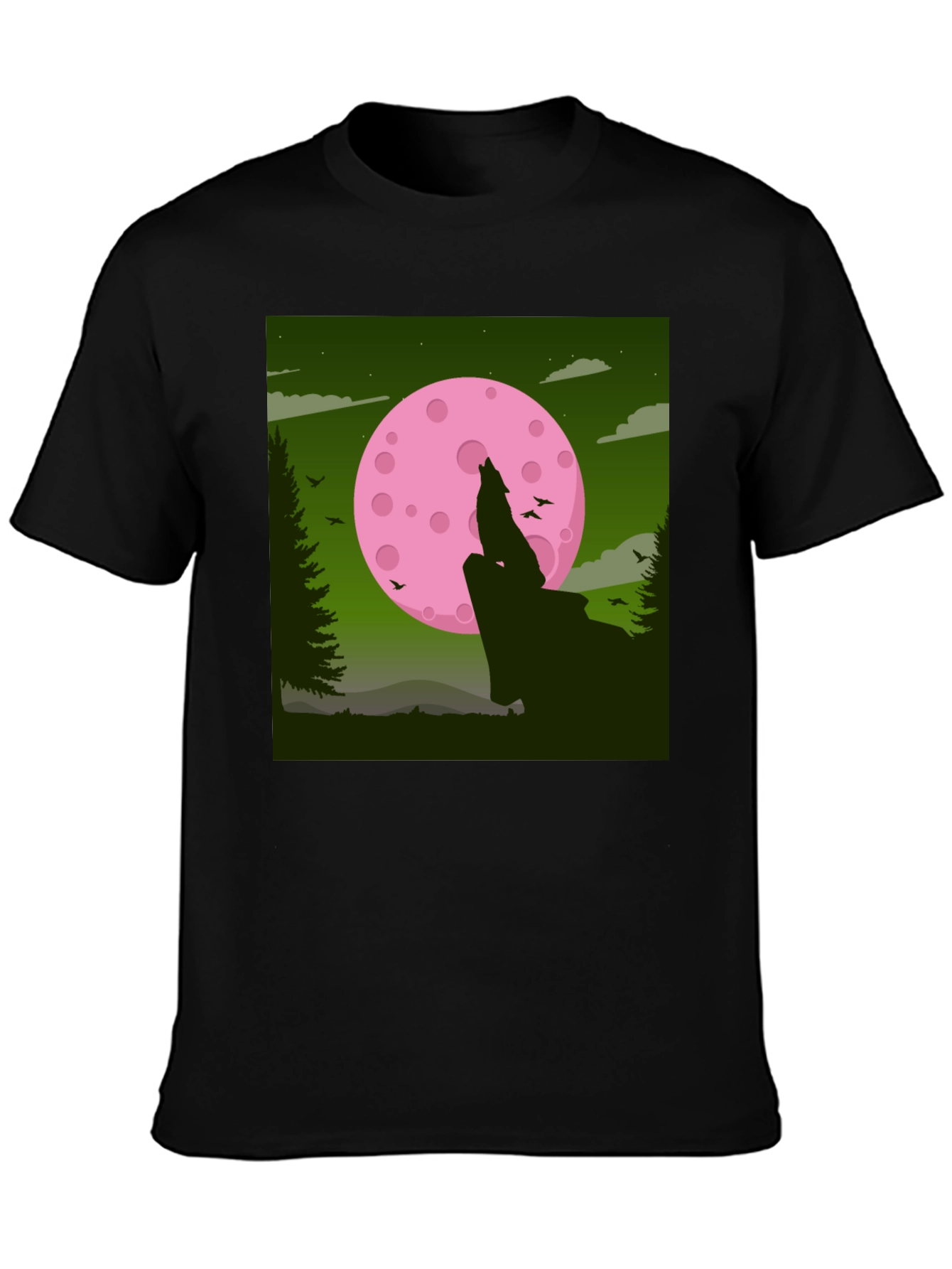 Wolf Howling at Pink Moon Graphic Tee