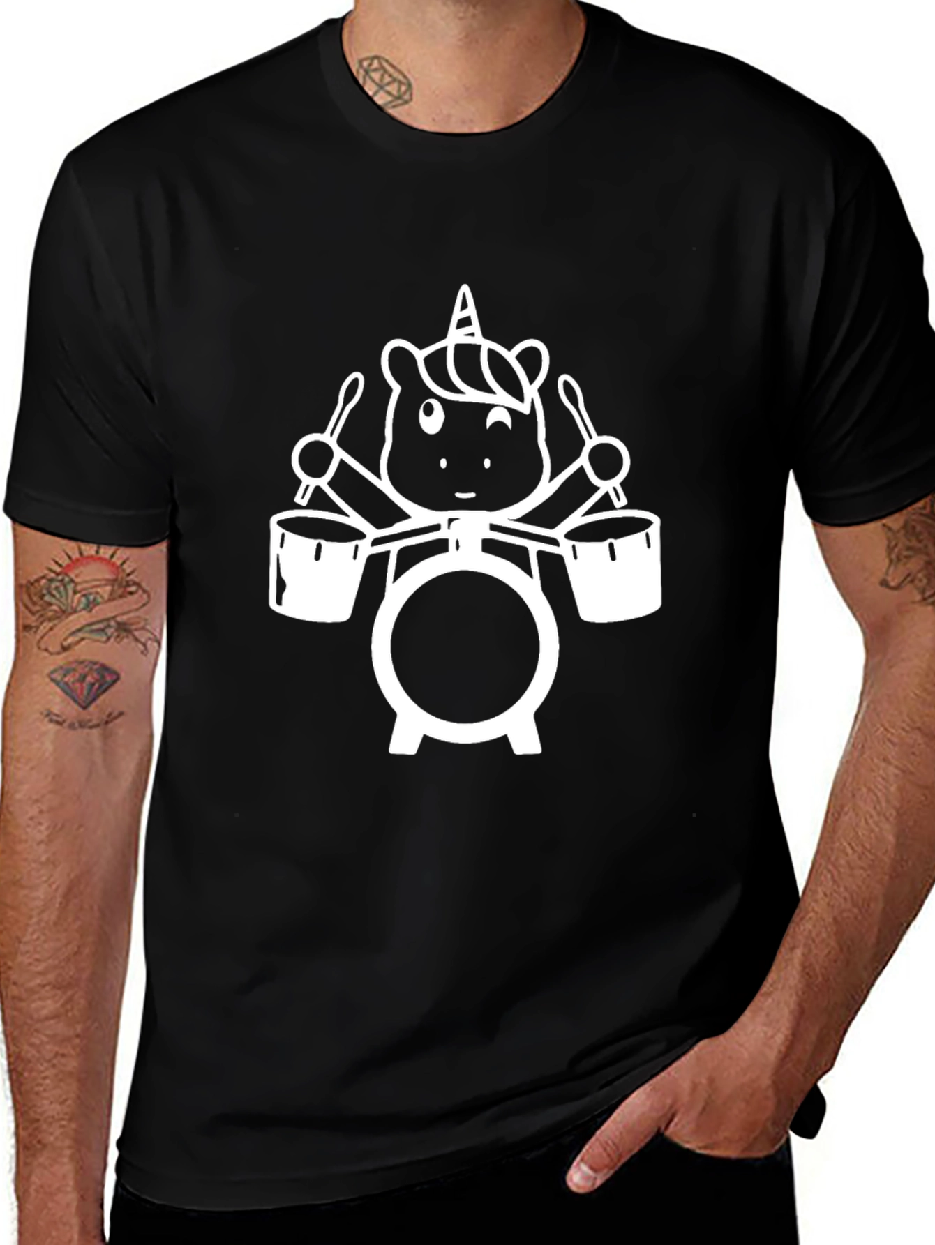 Unicorn Drummer Black T-Shirt