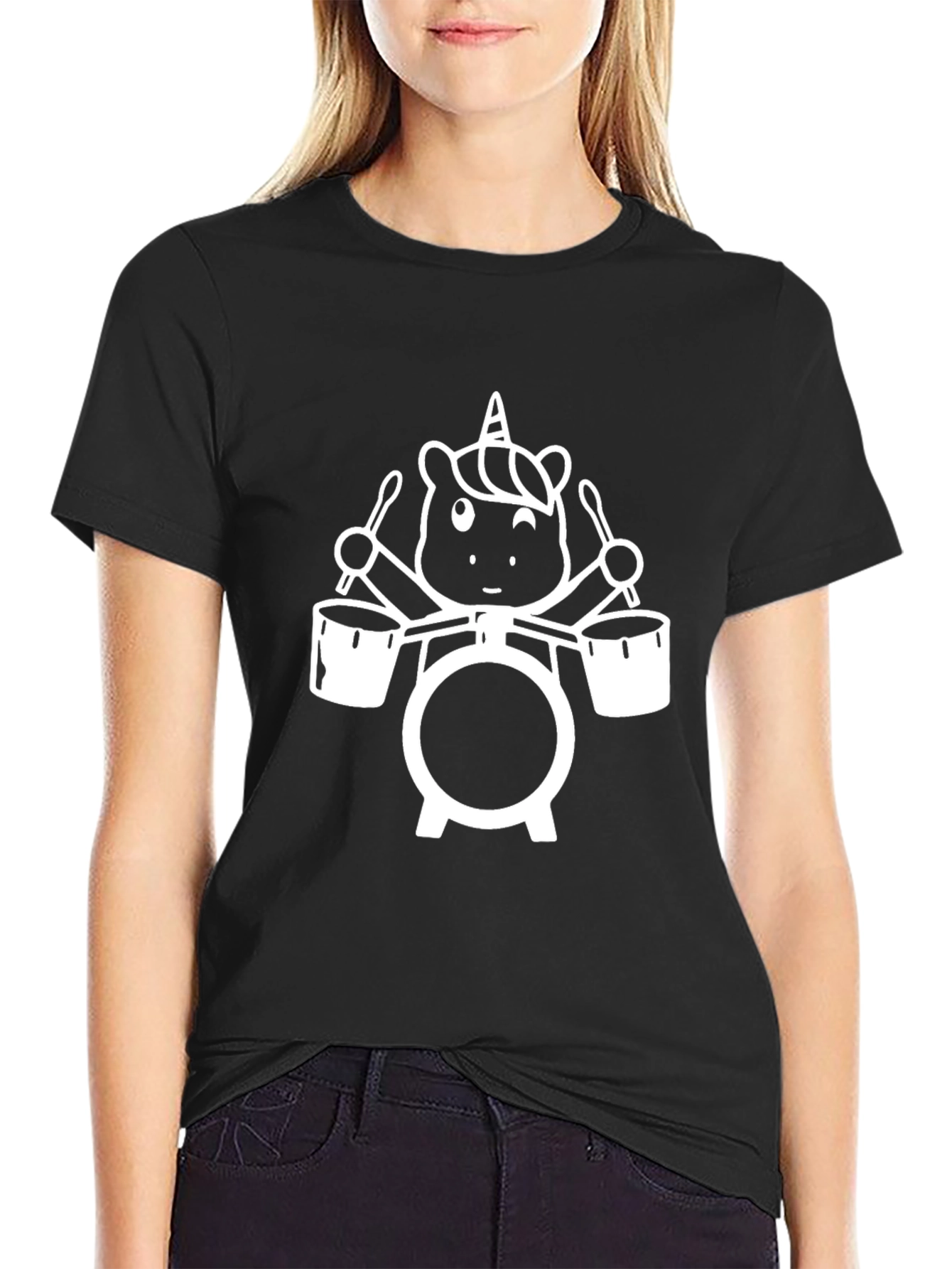 Unicorn Drummer Black T-Shirt
