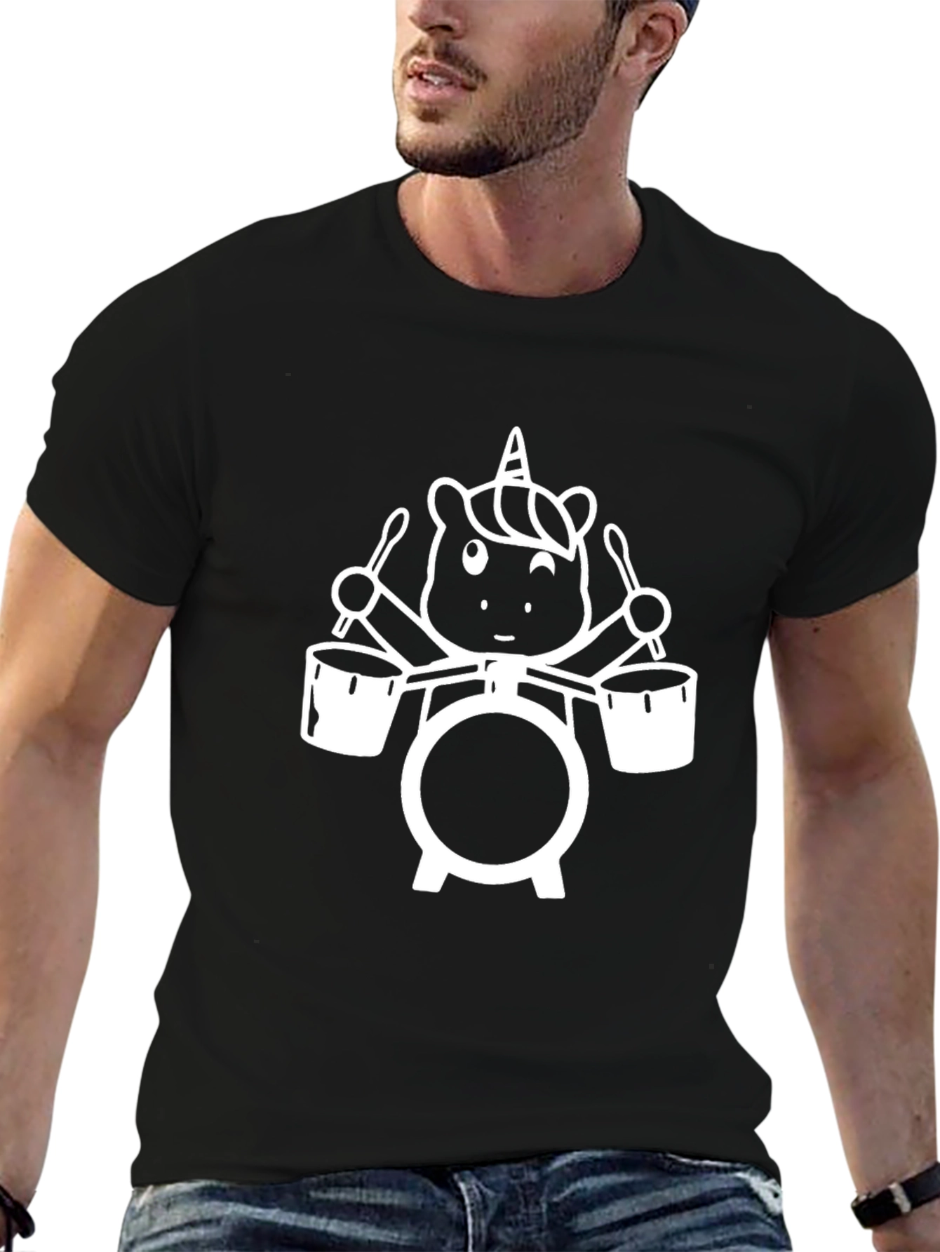 Unicorn Drummer Black T-Shirt