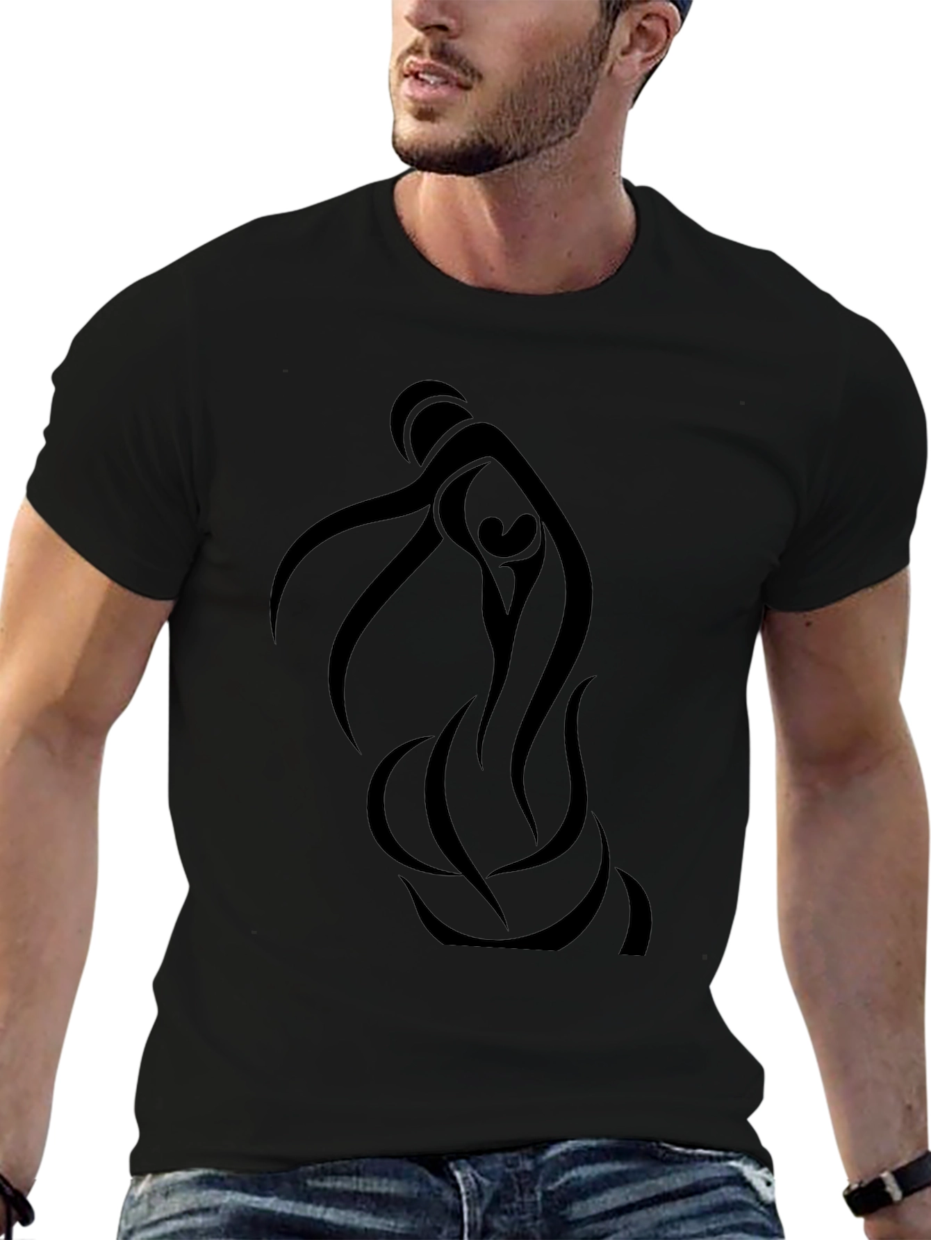 Black Graphic Tee - Abstract Figure Design