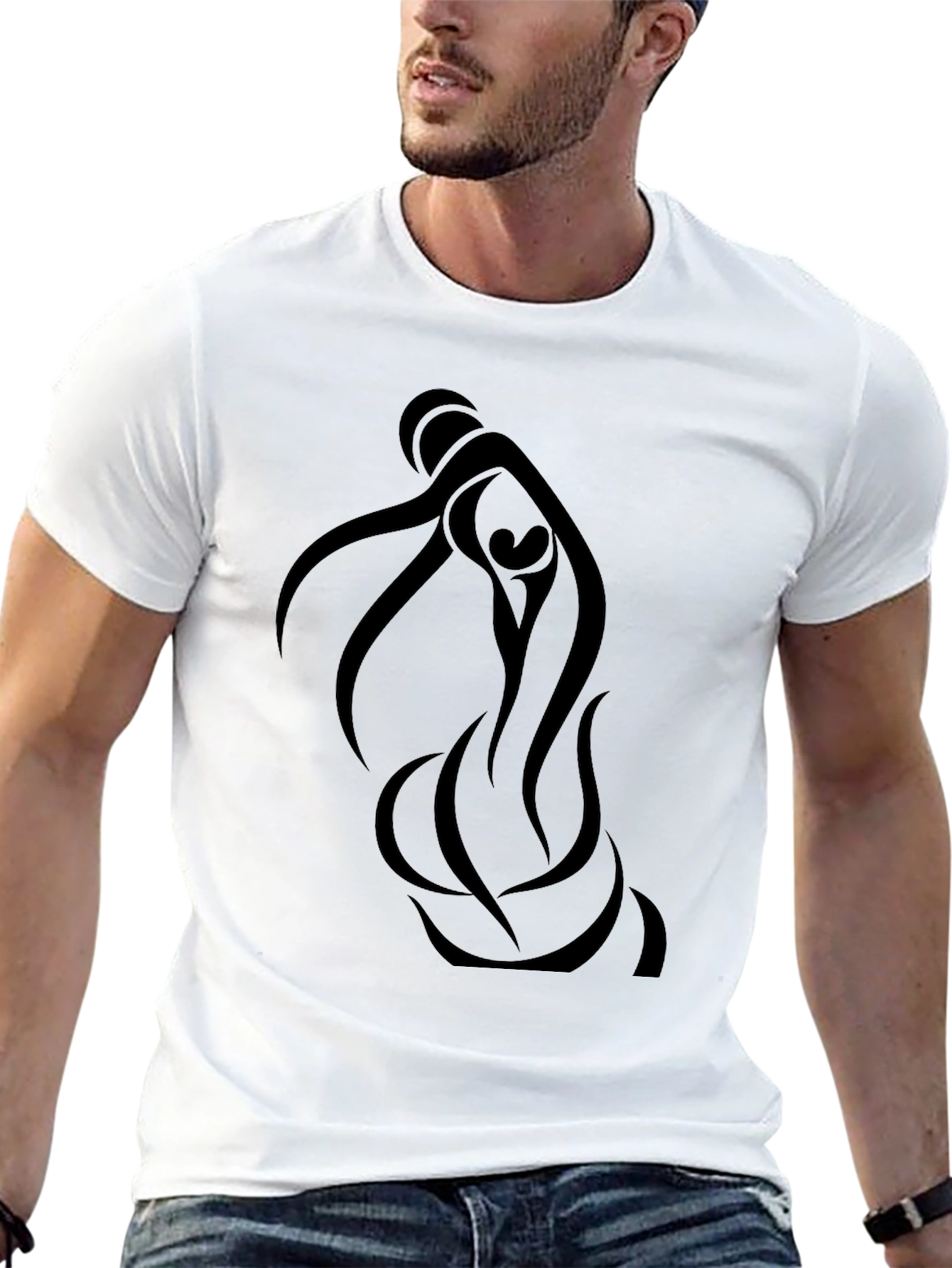 Black Graphic Tee - Abstract Figure Design