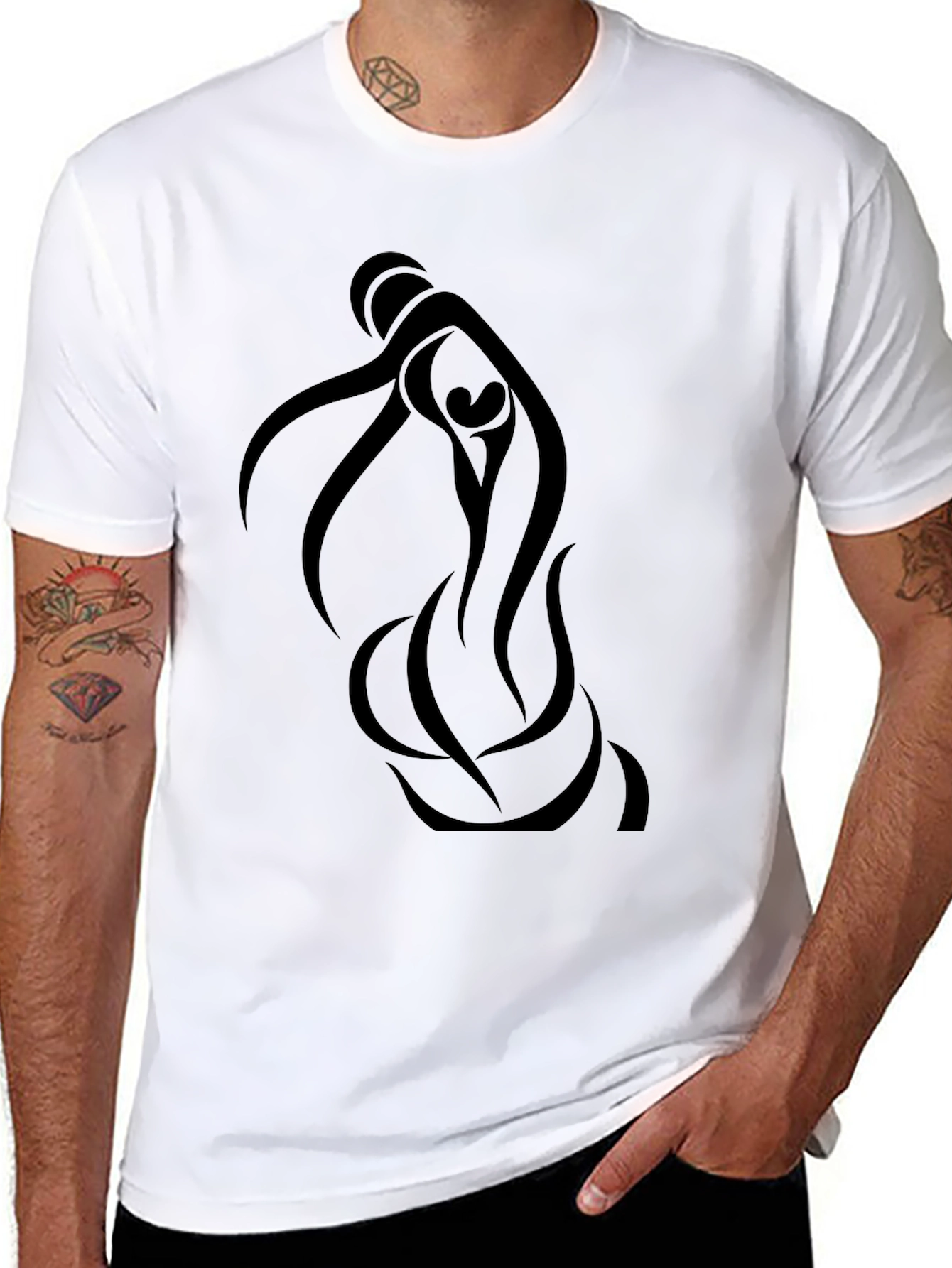 Black Graphic Tee - Abstract Figure Design