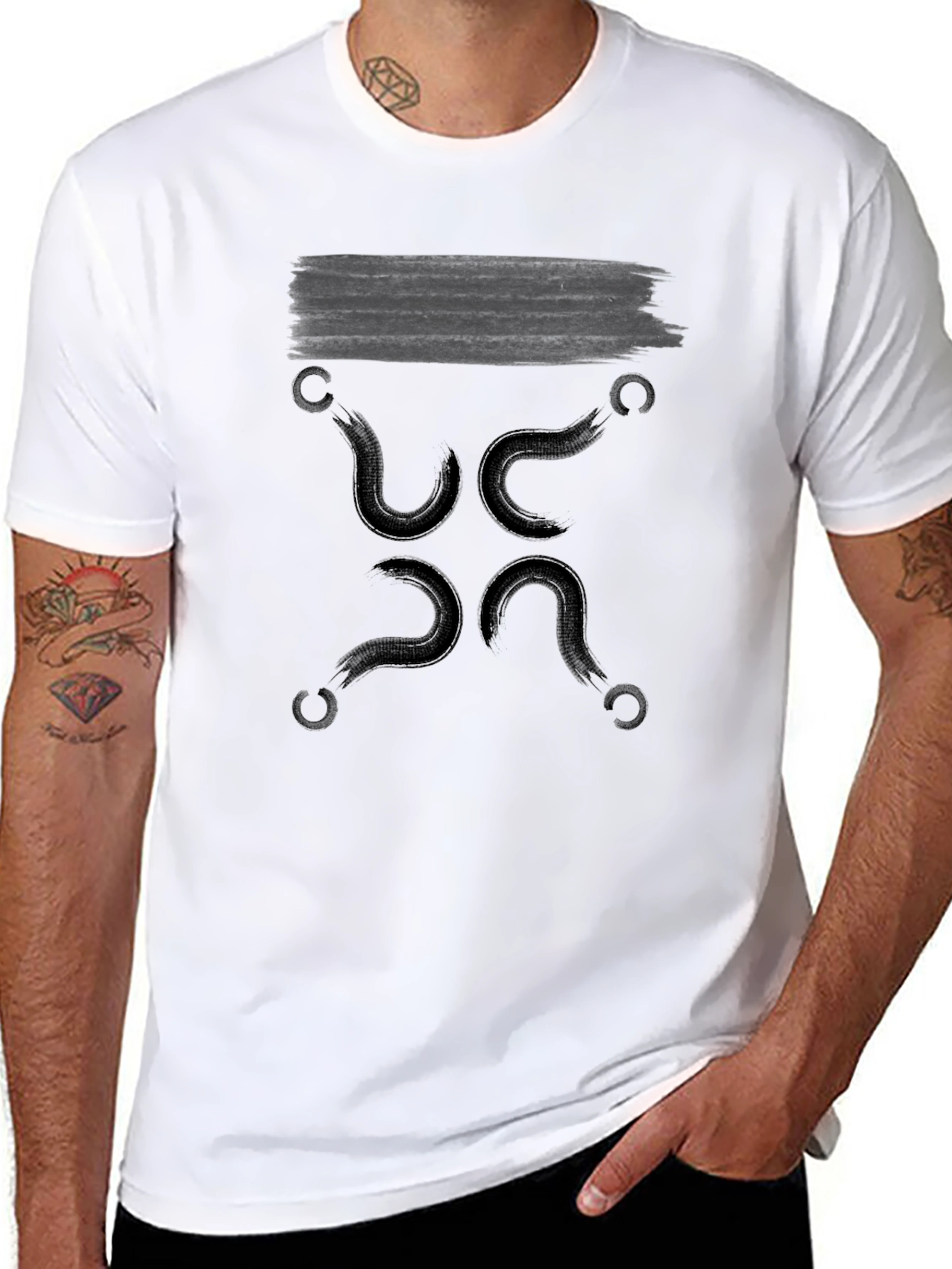 Black T-Shirt with Abstract Hook Design