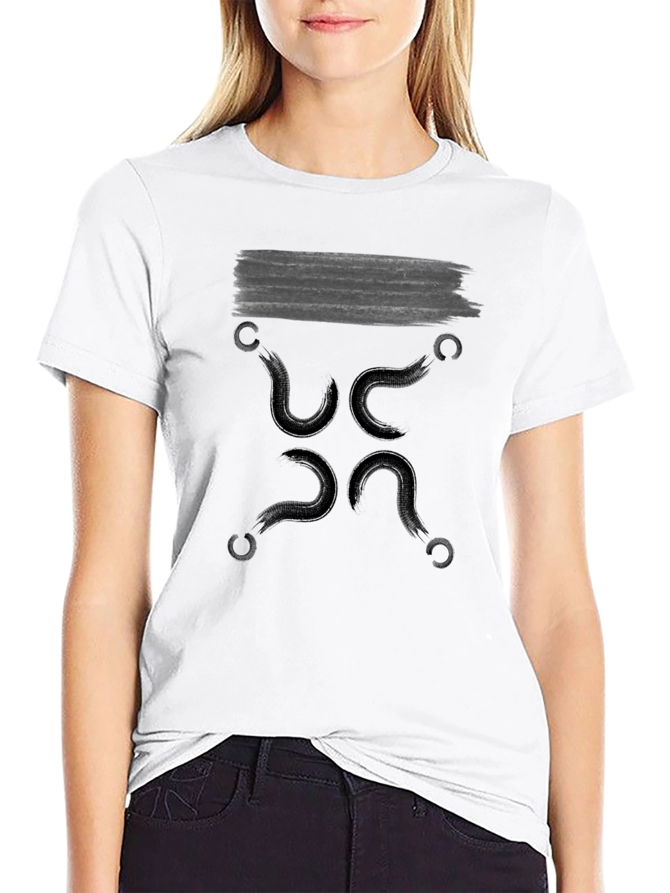 Black T-Shirt with Abstract Hook Design