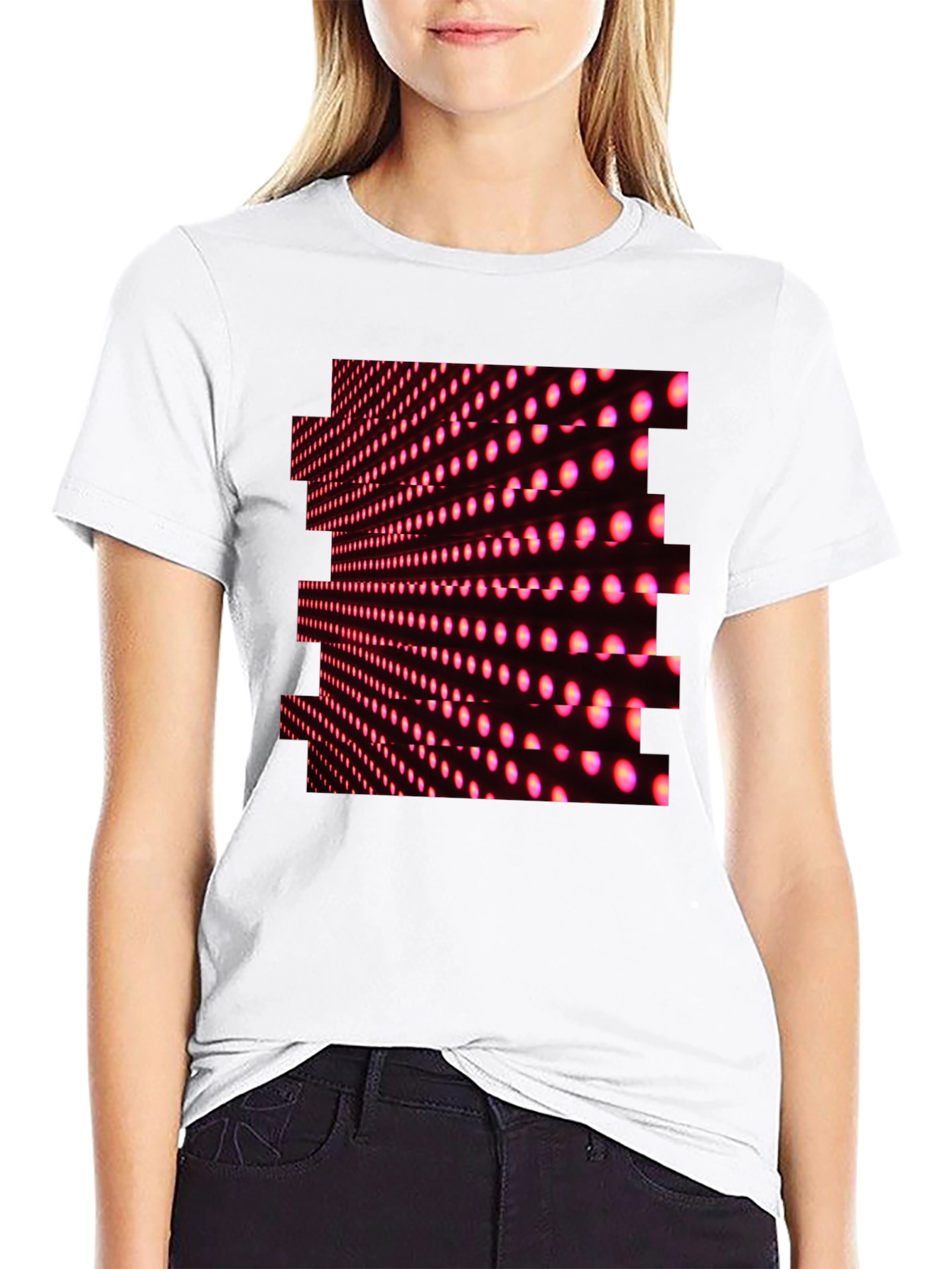Black T-Shirt with Abstract Pink LED Dot Pattern