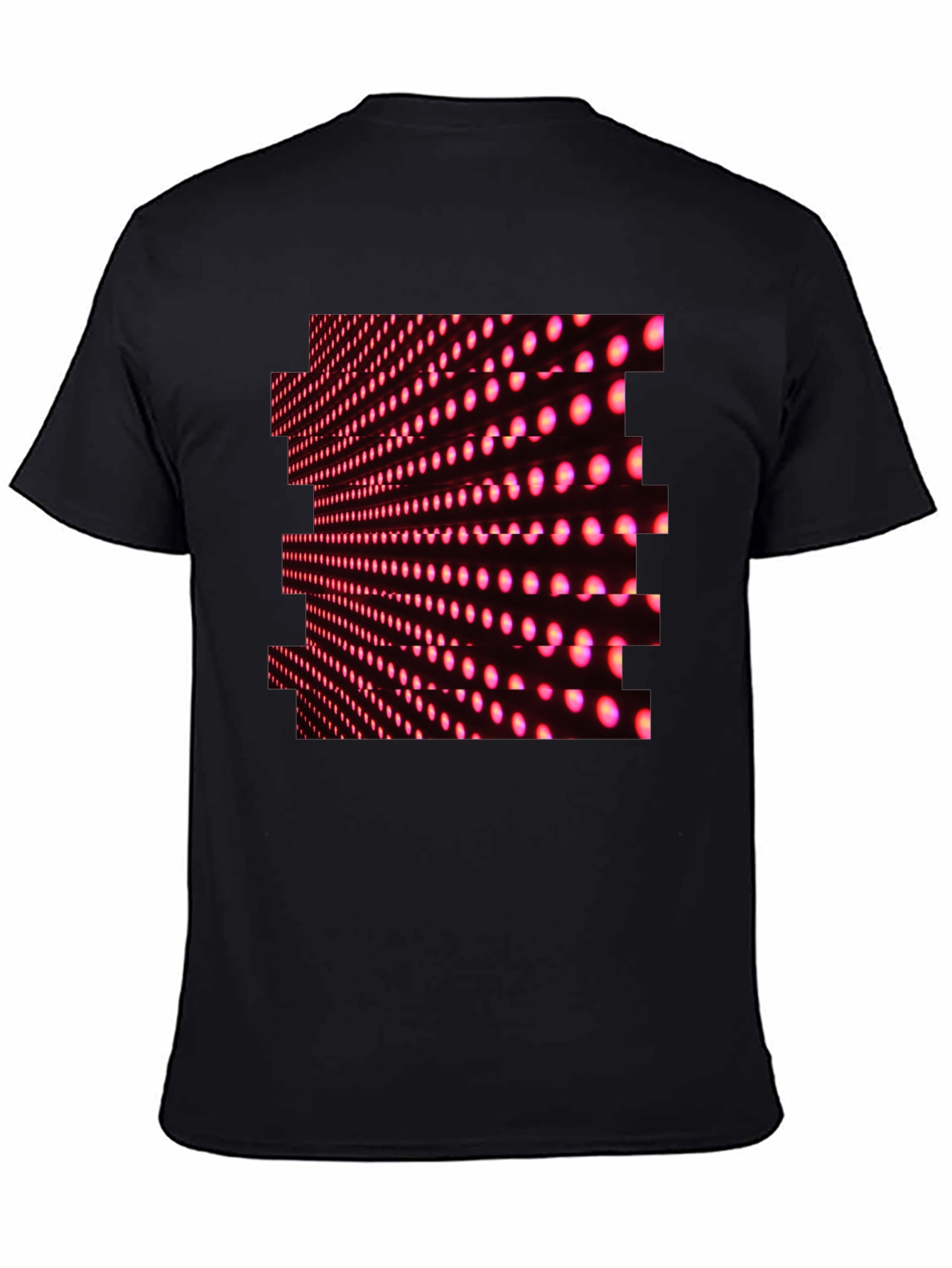 Black T-Shirt with Abstract Pink LED Dot Pattern