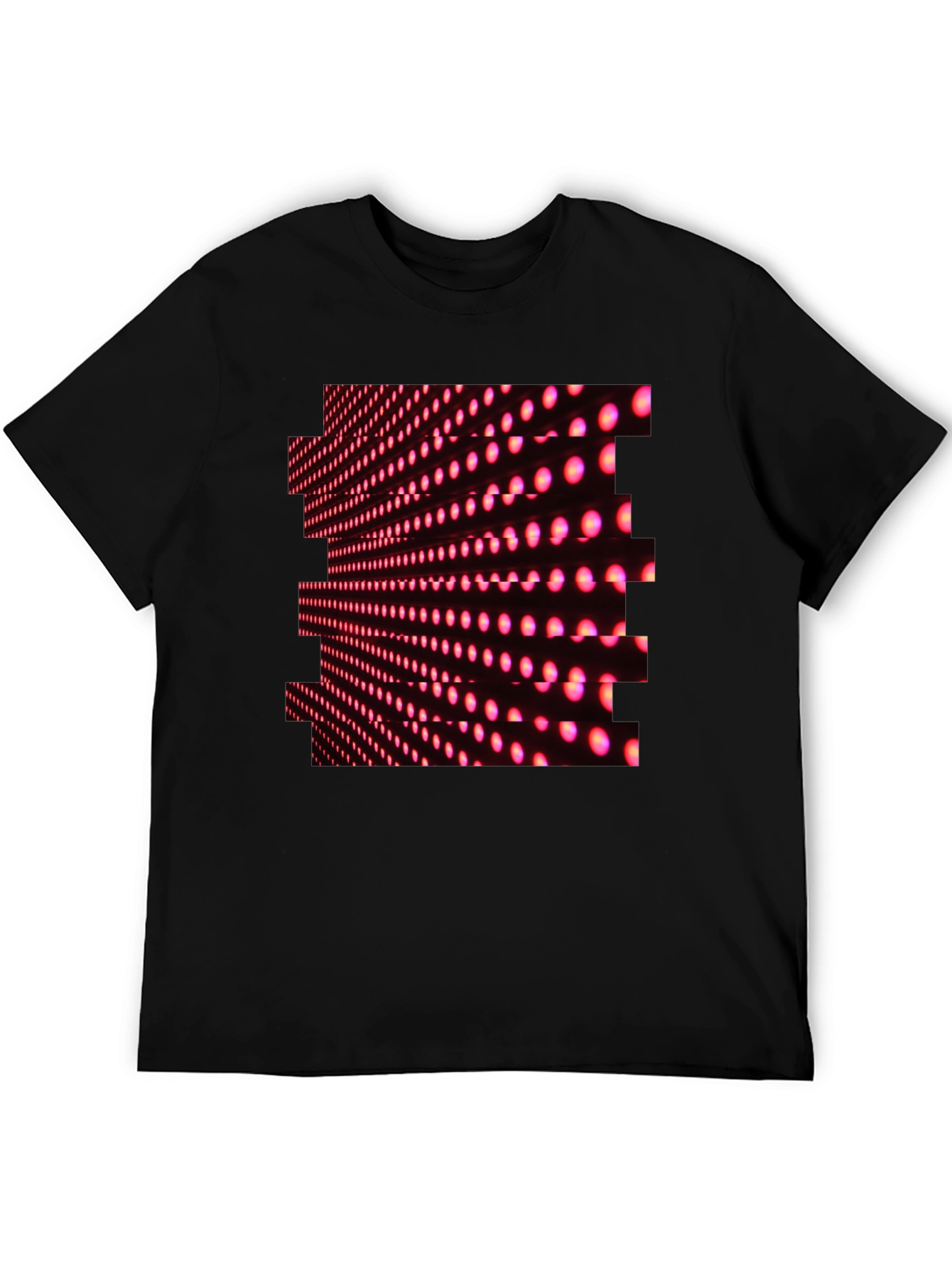 Black T-Shirt with Abstract Pink LED Dot Pattern