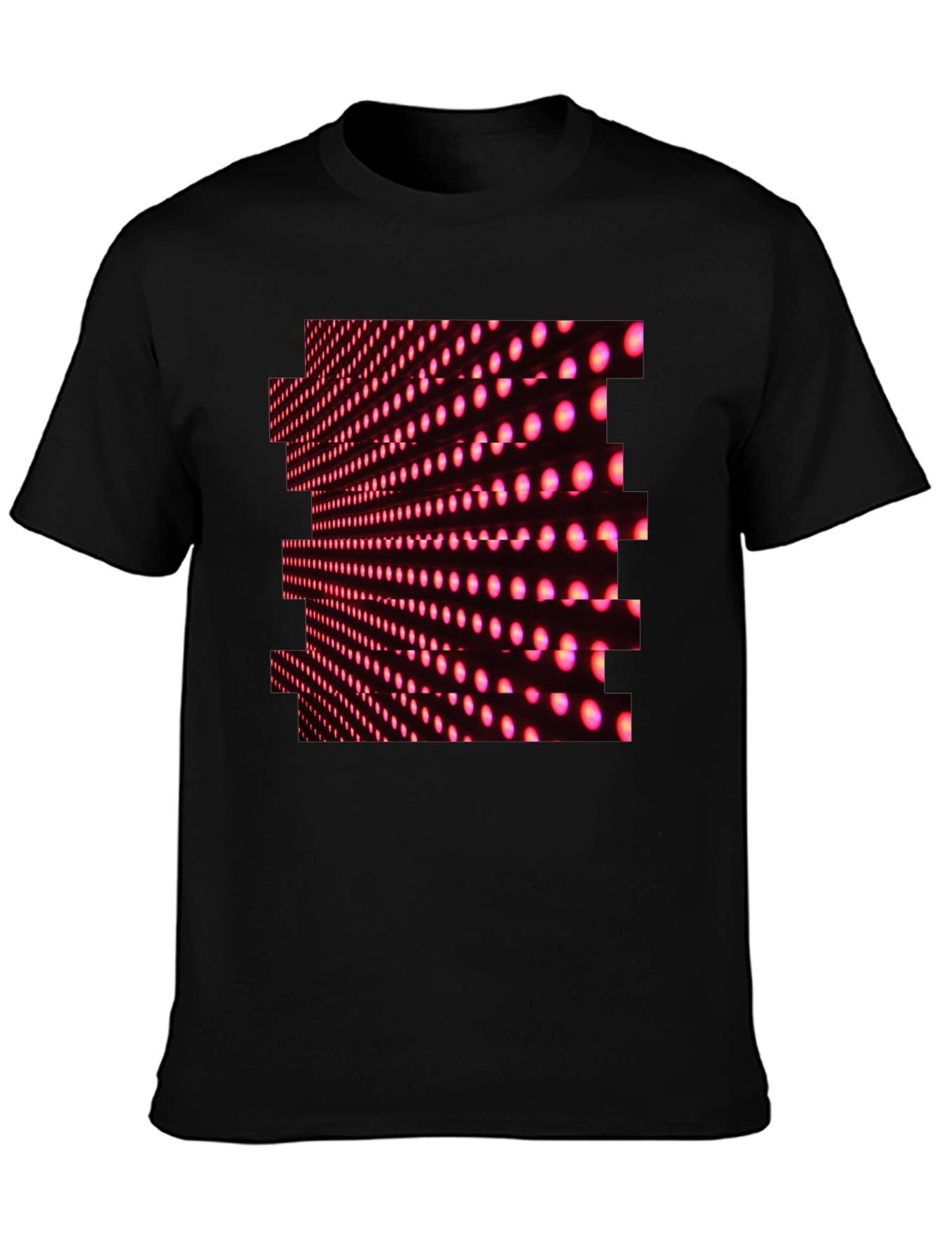 Black T-Shirt with Abstract Pink LED Dot Pattern
