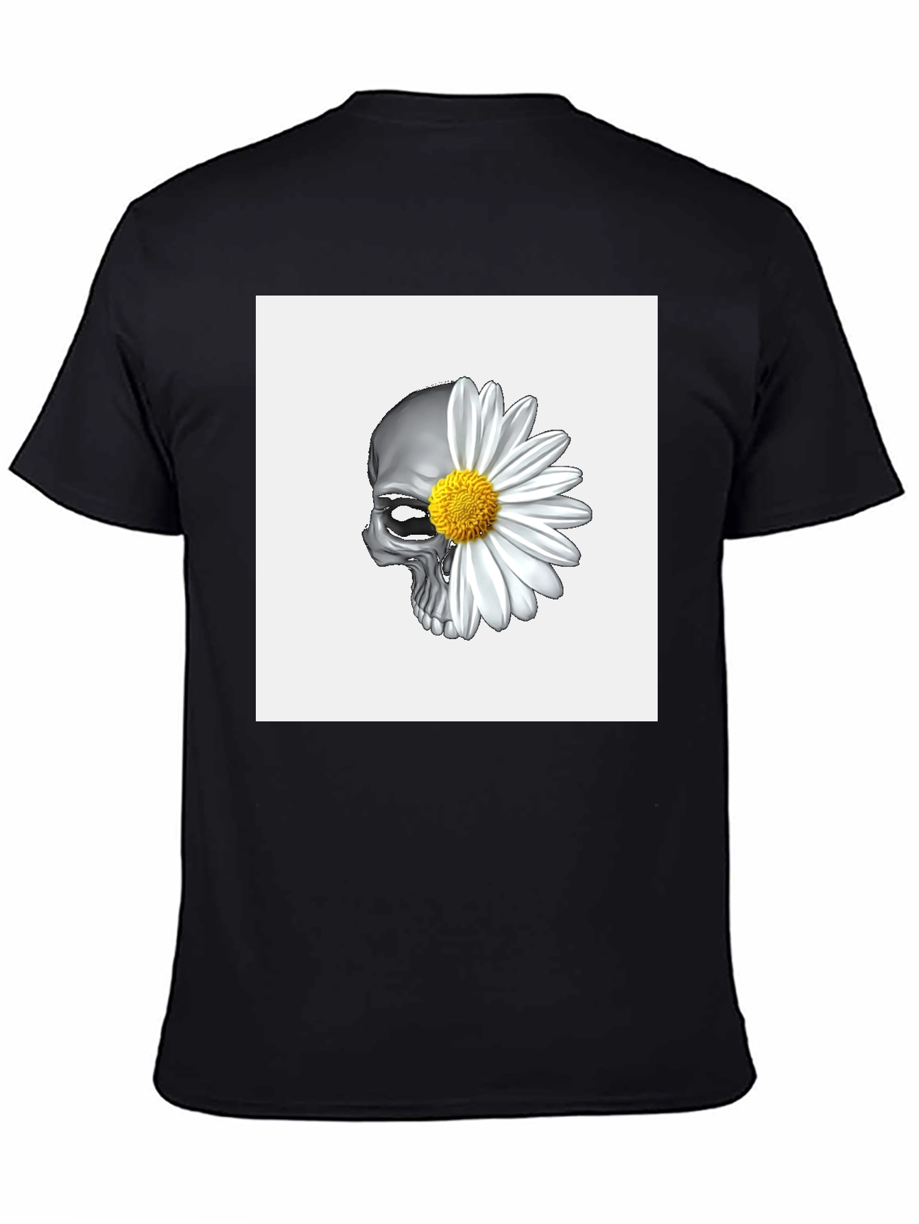 Skull Daisy Graphic Tee - Black Cotton Blend