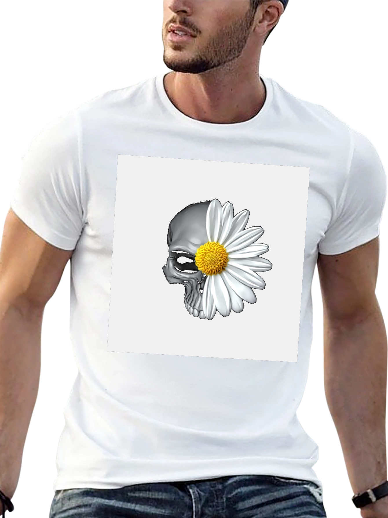 Skull Daisy Graphic Tee - Black Cotton Blend