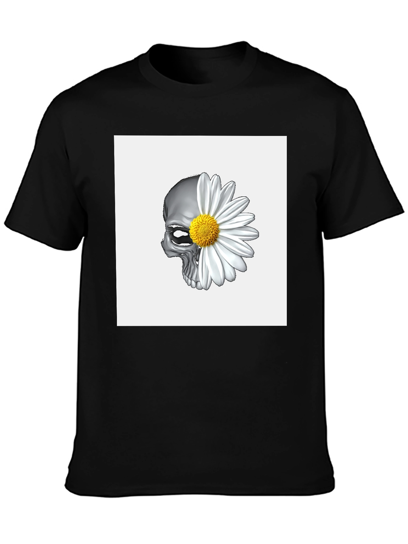 Skull Daisy Graphic Tee - Black Cotton Blend