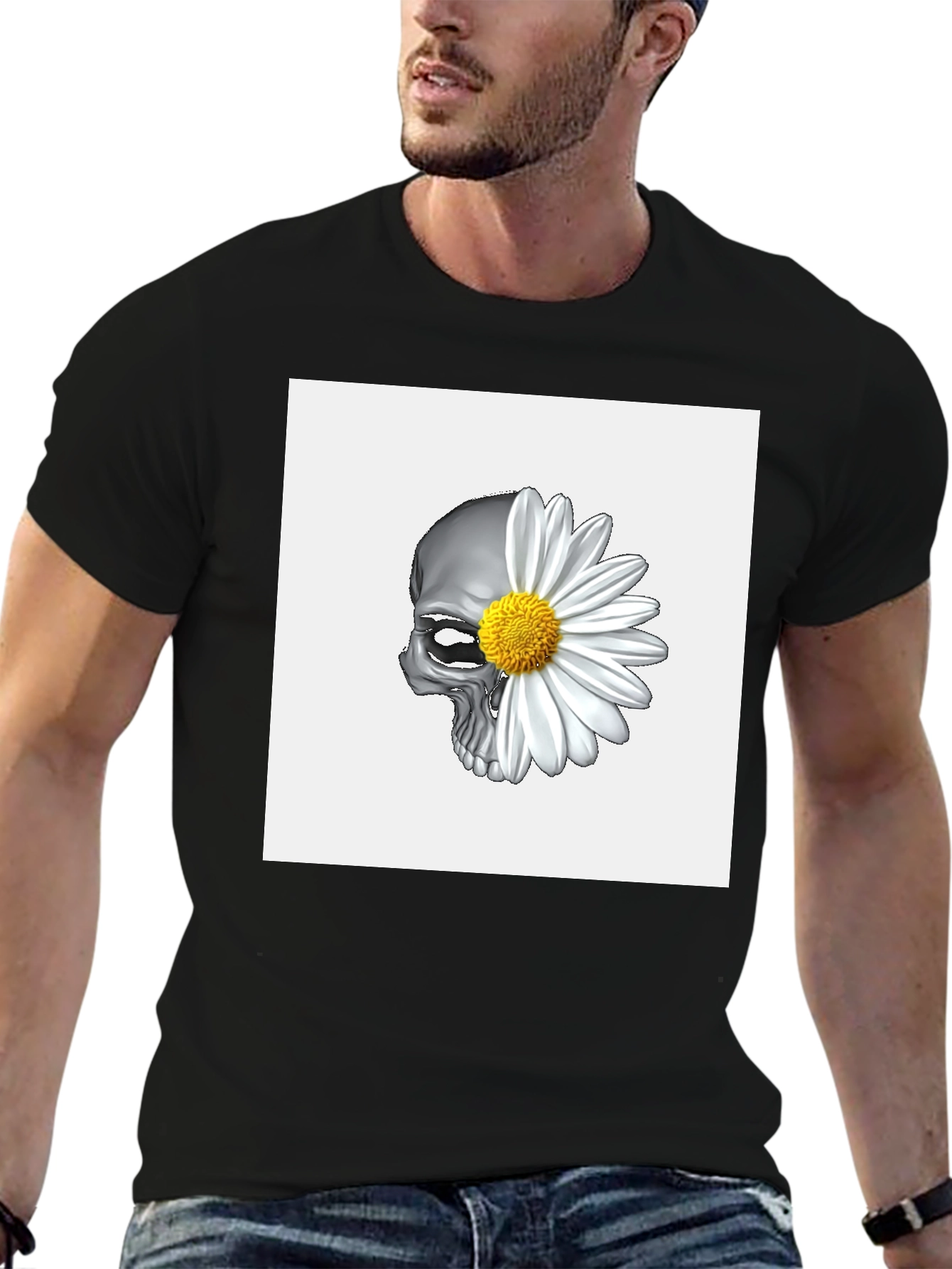 Skull Daisy Graphic Tee - Black Cotton Blend