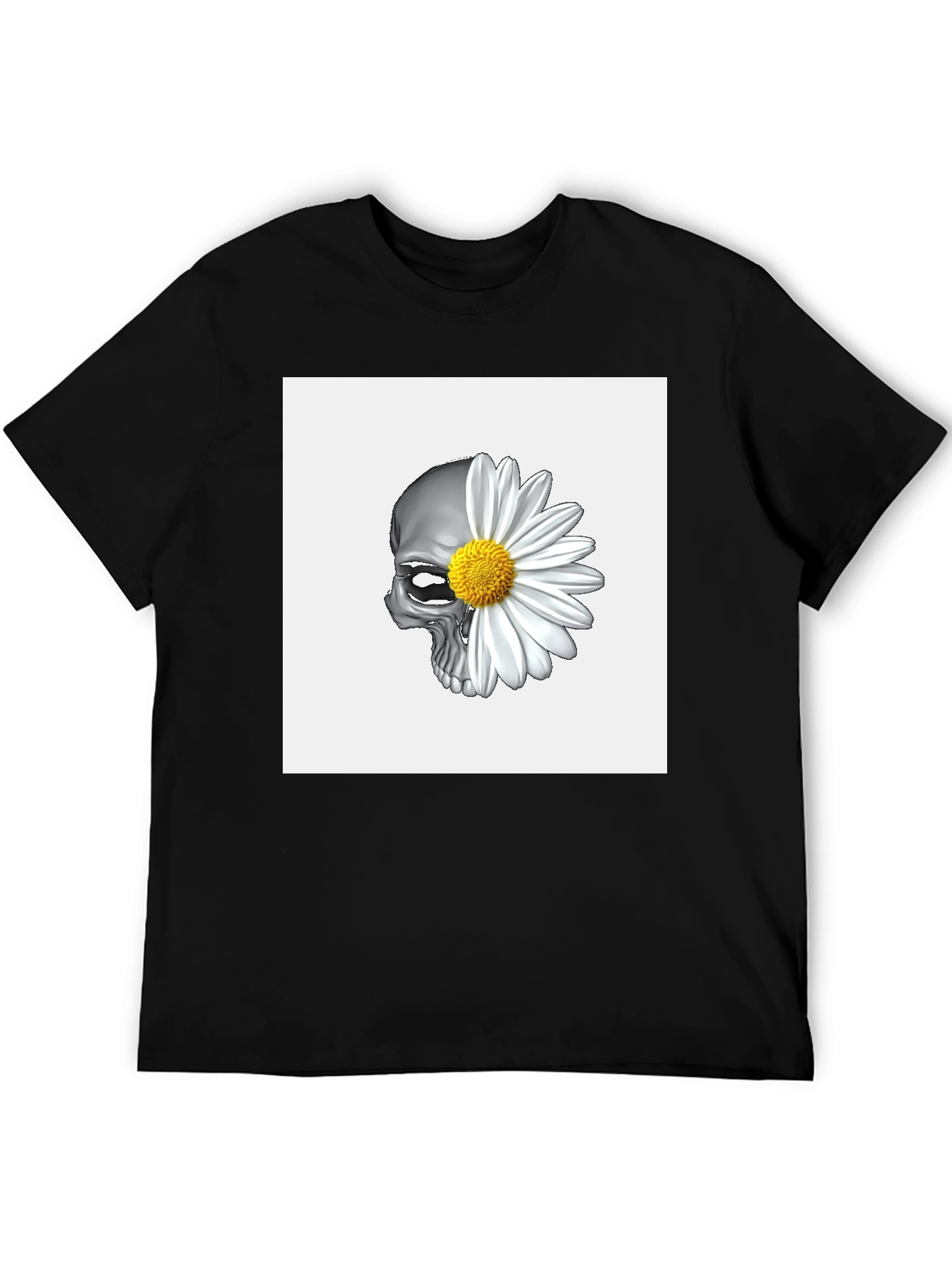 Skull Daisy Graphic Tee - Black Cotton Blend