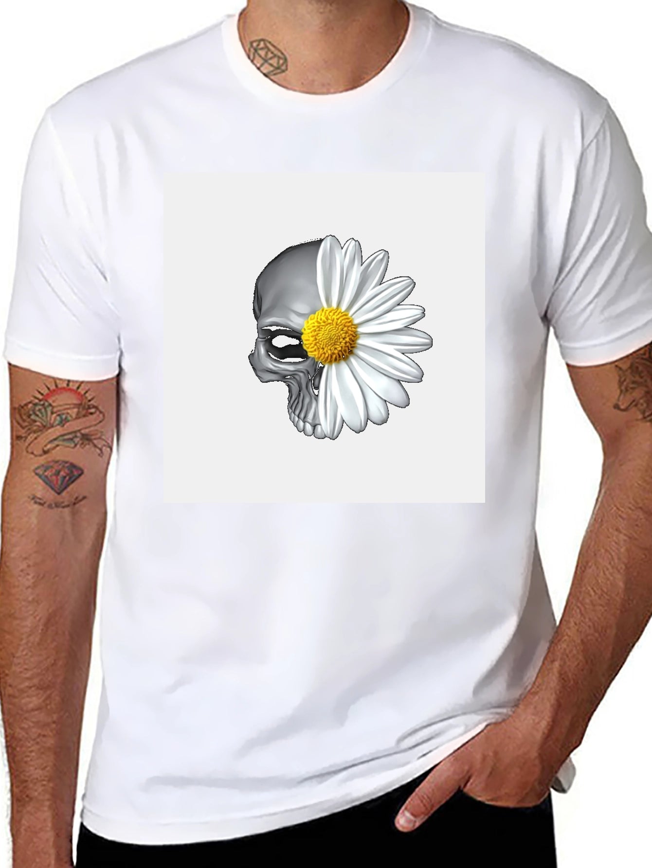 Skull Daisy Graphic Tee - Black Cotton Blend