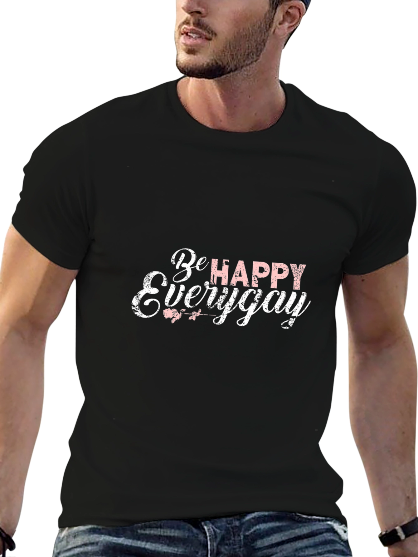 Be Happy Everygay Black Graphic Tee Shirt