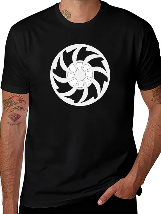 Black T-Shirt with White Turbine Graphic