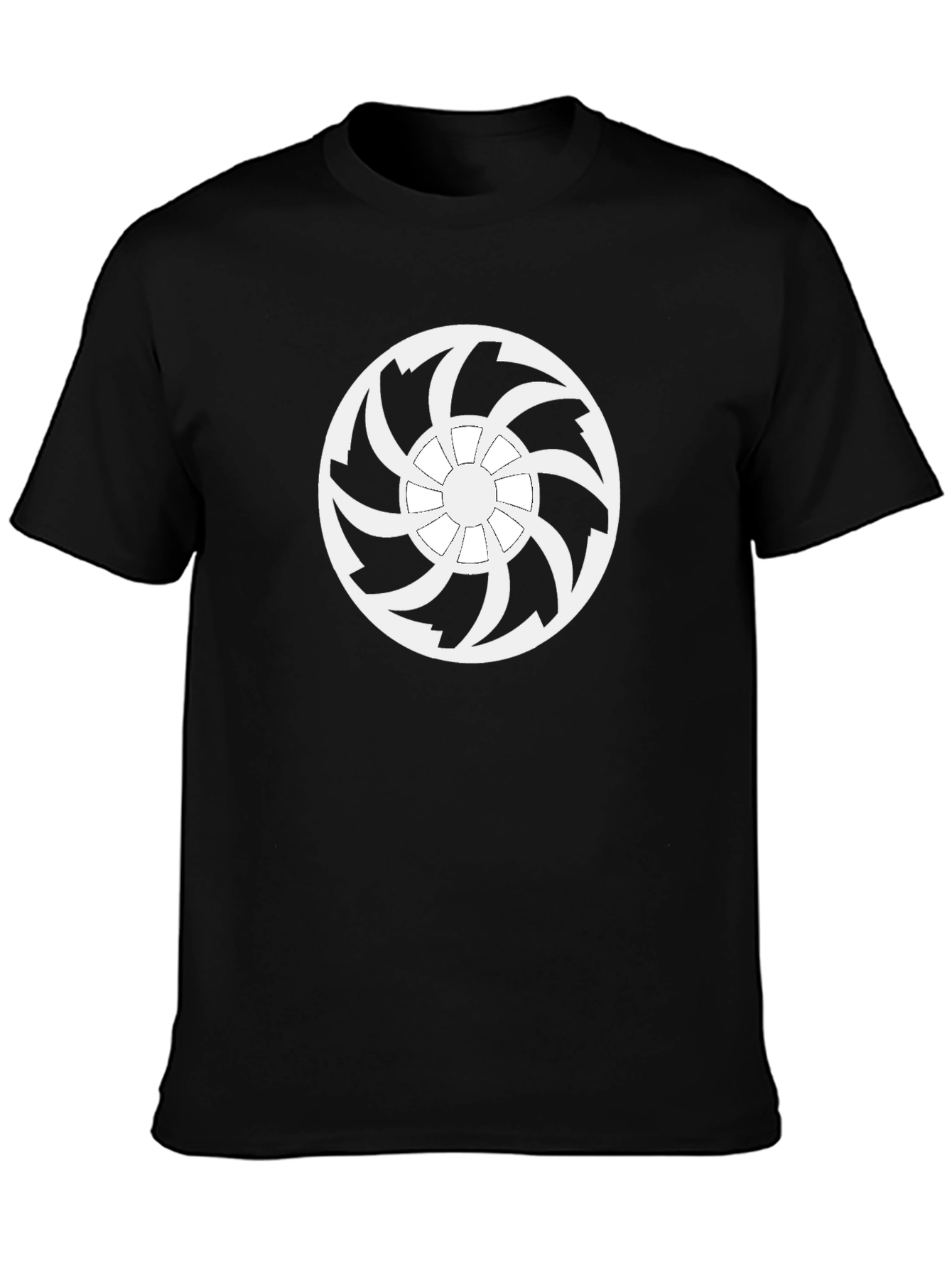 Black T-Shirt with White Turbine Graphic