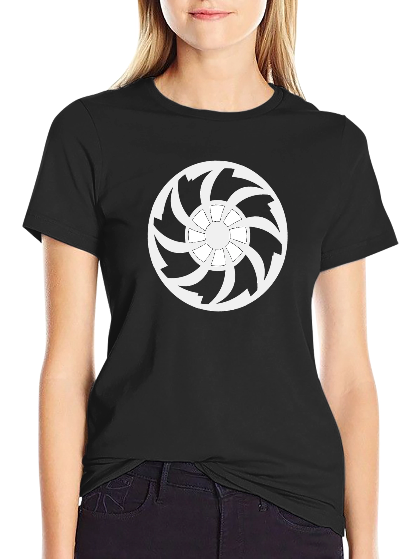 Black T-Shirt with White Turbine Graphic