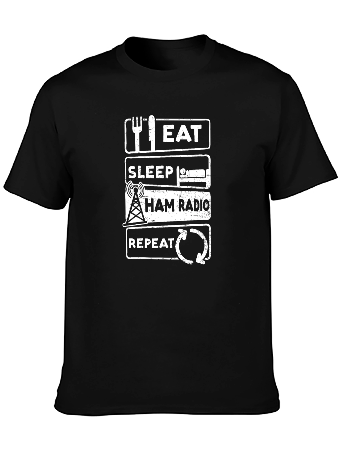 Eat Sleep Ham Radio Repeat Black T-Shirt