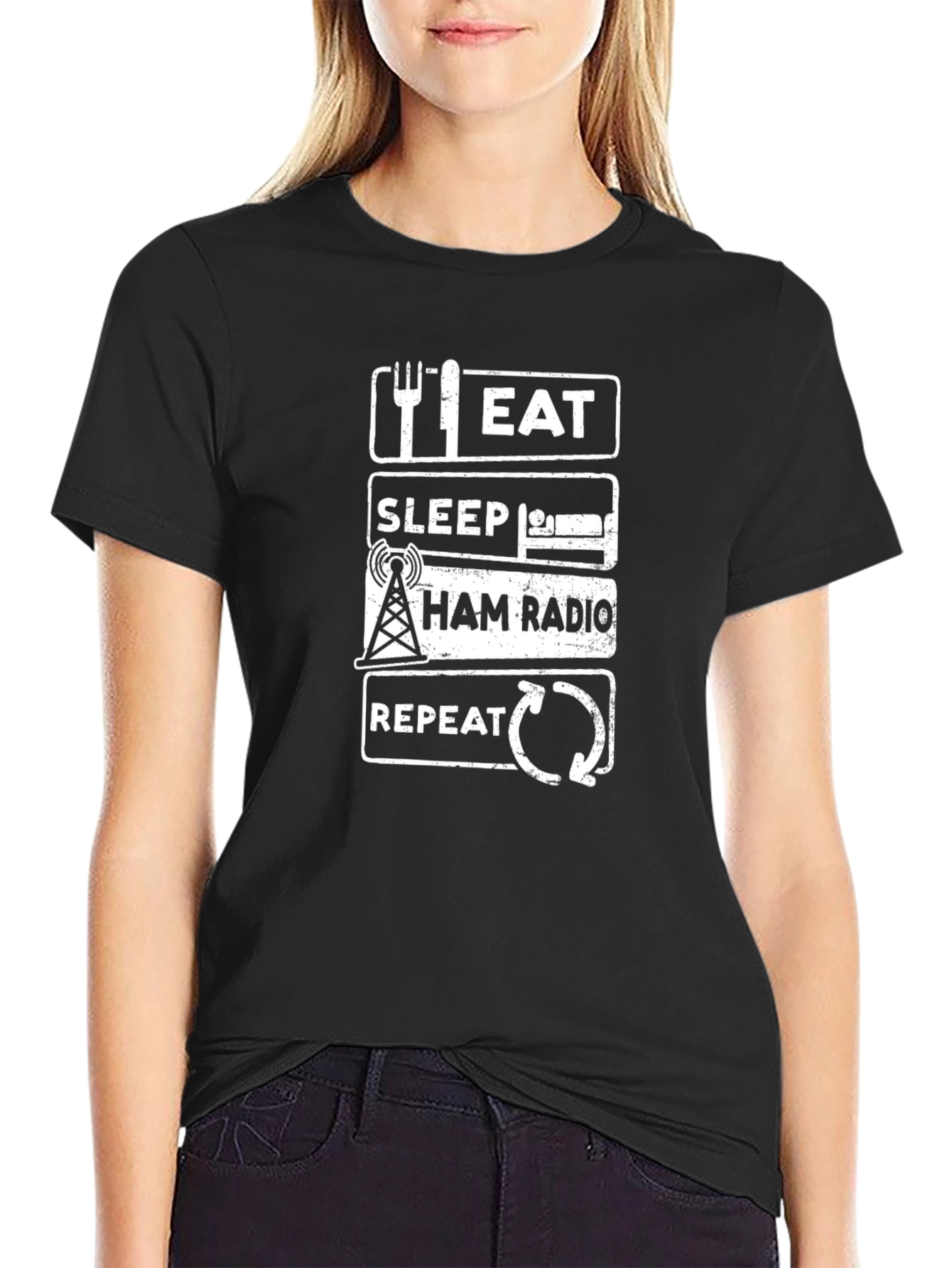 Eat Sleep Ham Radio Repeat Black T-Shirt